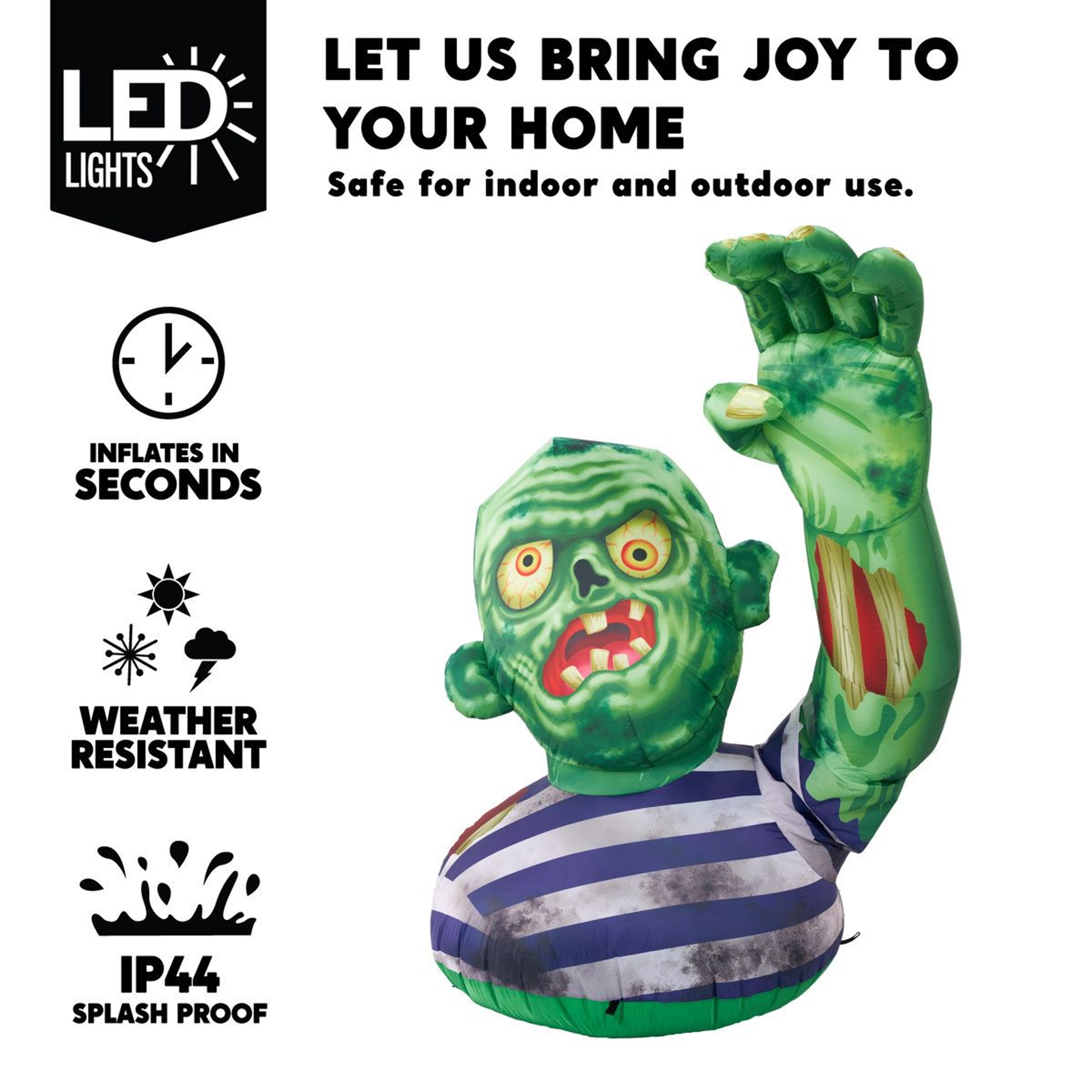 Zombie Halloween Inflatable Decoration With Raised Hand And Light 2