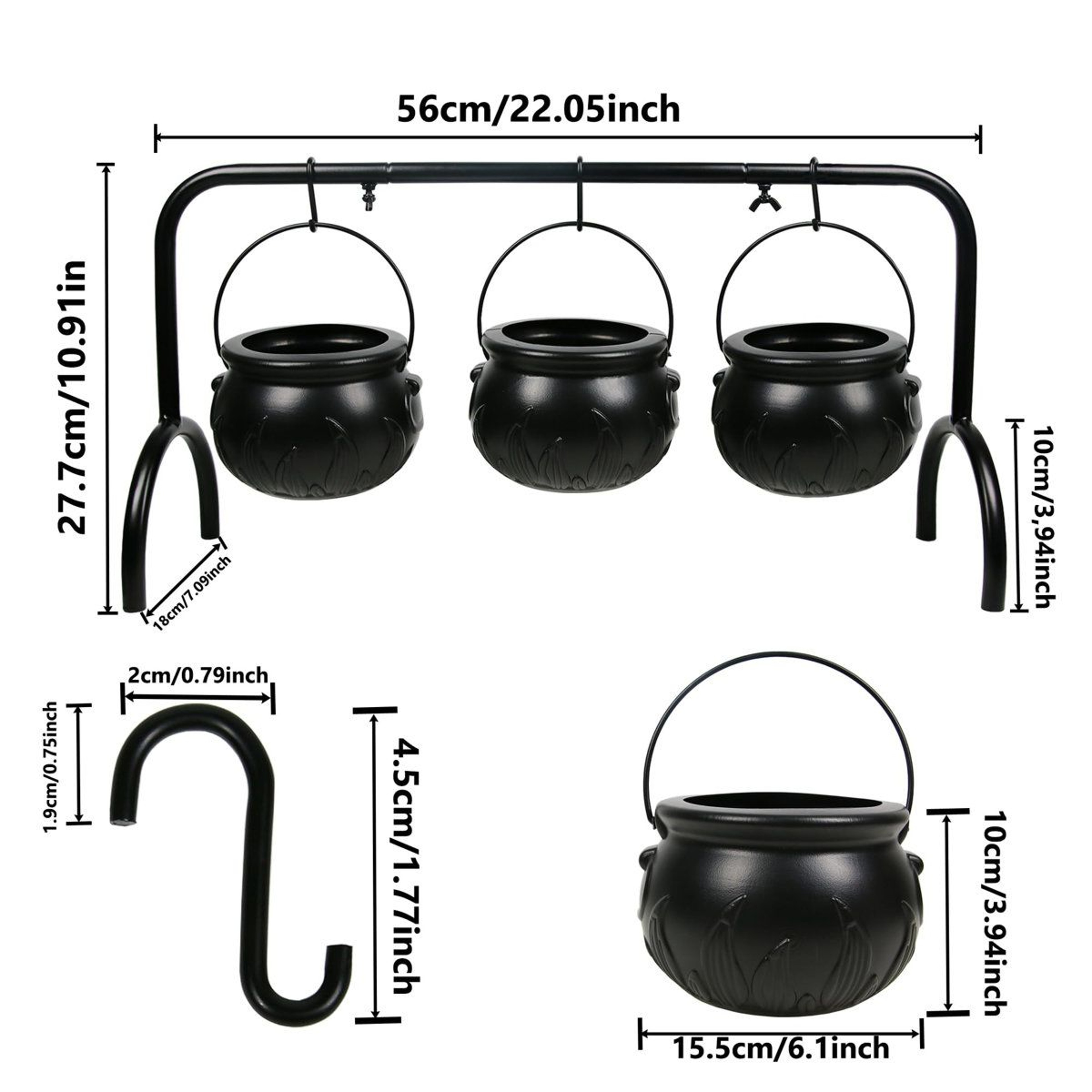 Halloween Witch Cauldron Candy Bowl Set Black Tabletop Decorations 2