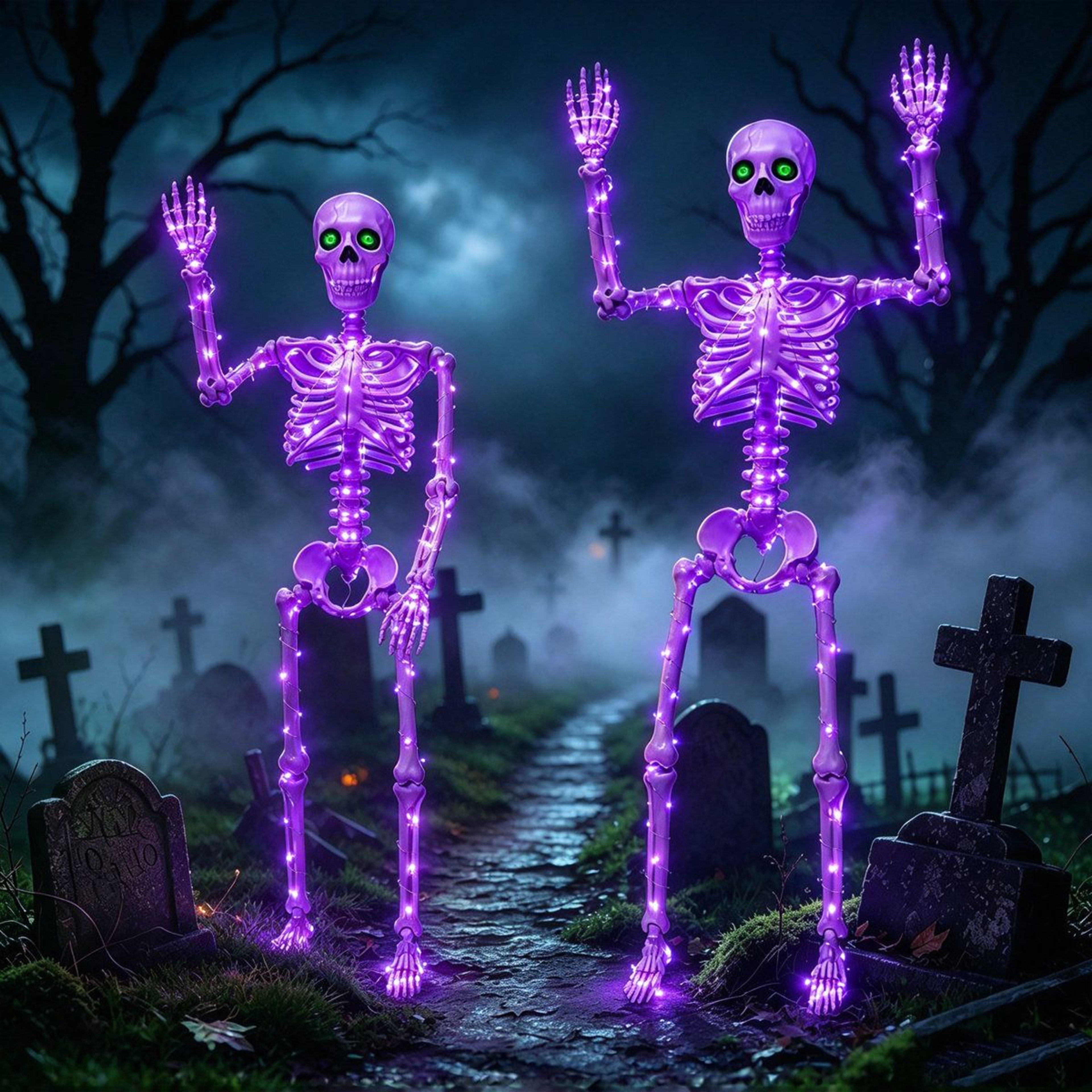 Lighted Halloween Skeleton Decorations With Purple LED Lights 0