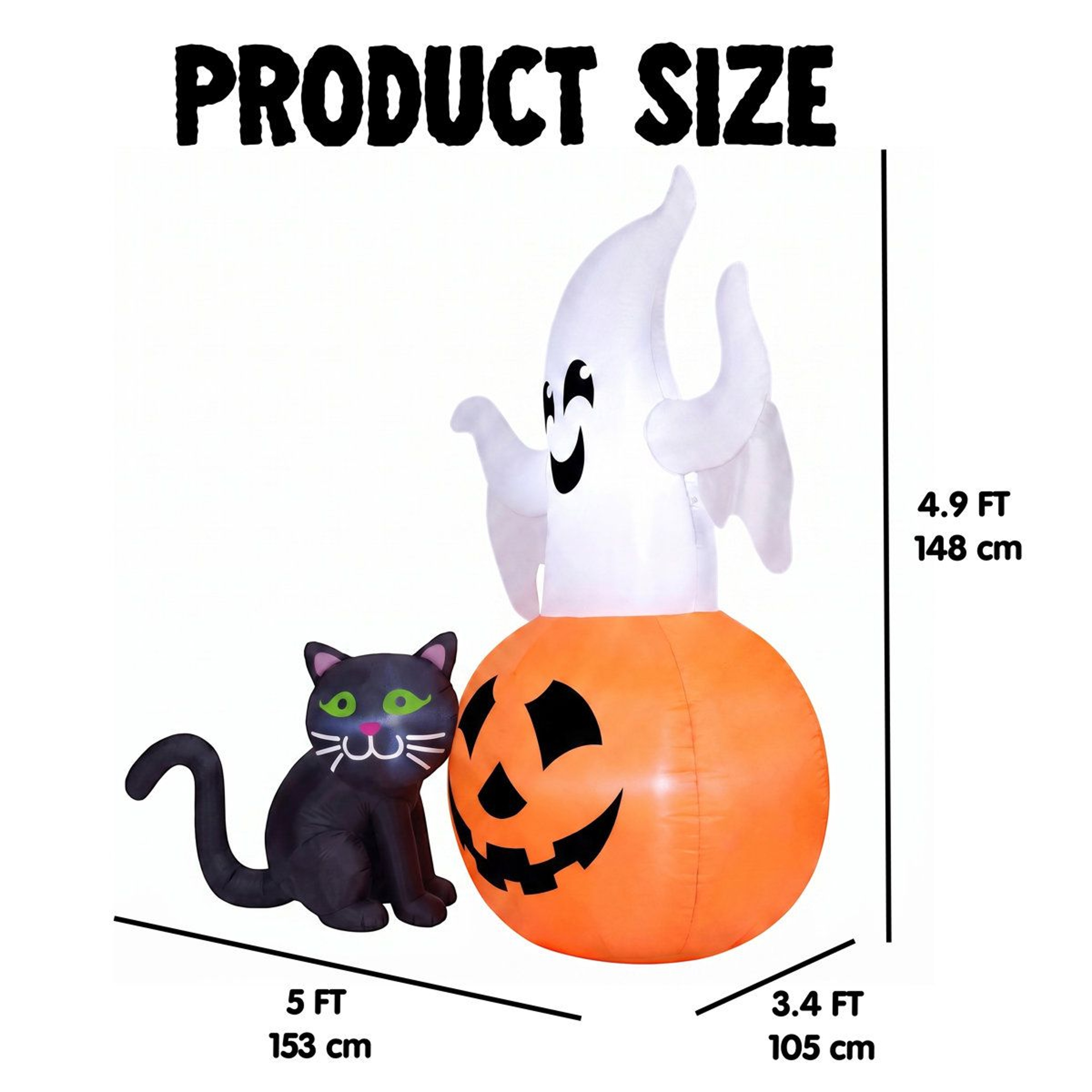Halloween Ghost Inflatable Decoration With Pumpkin And Cat 4