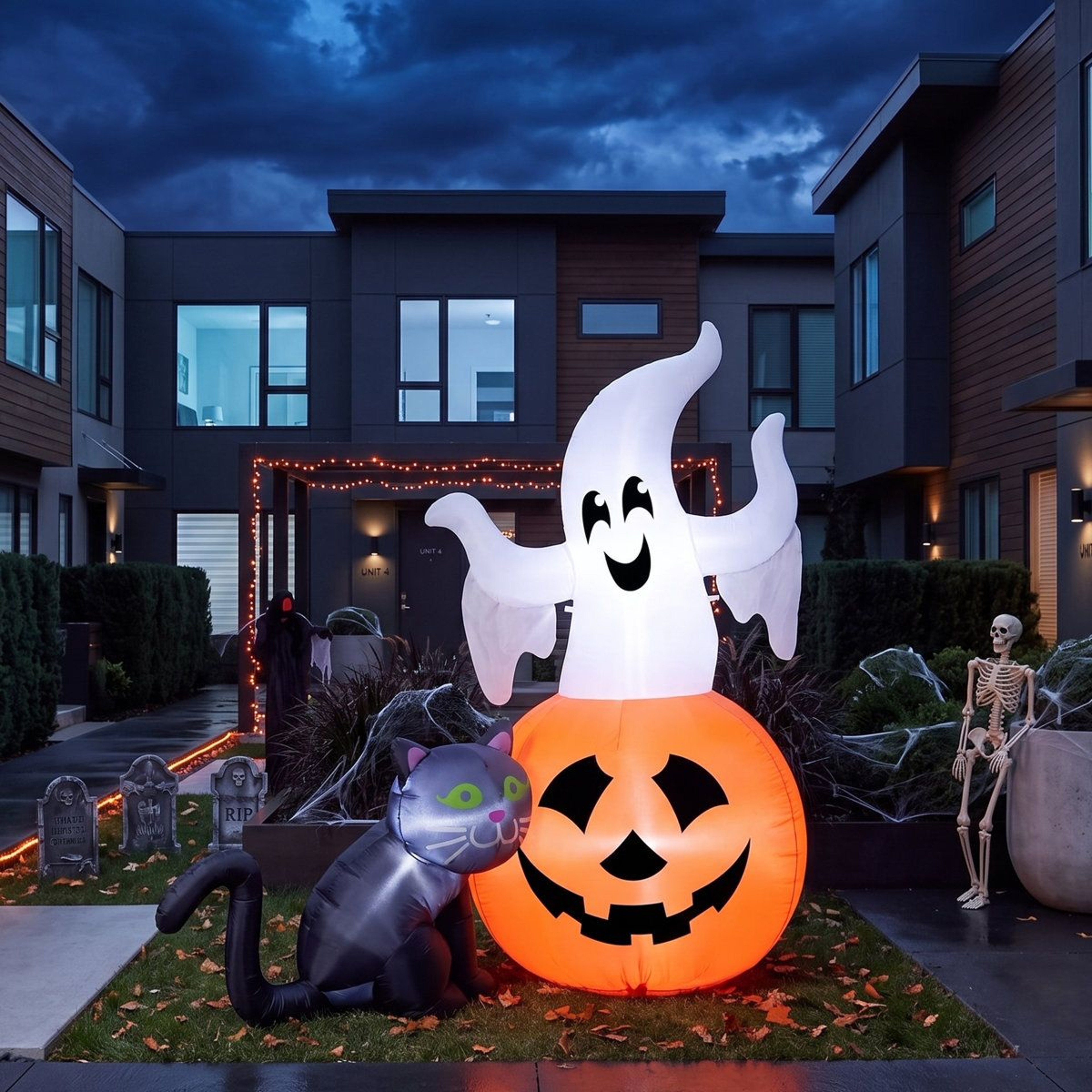 Halloween Ghost Inflatable Decoration With Pumpkin And Cat 0