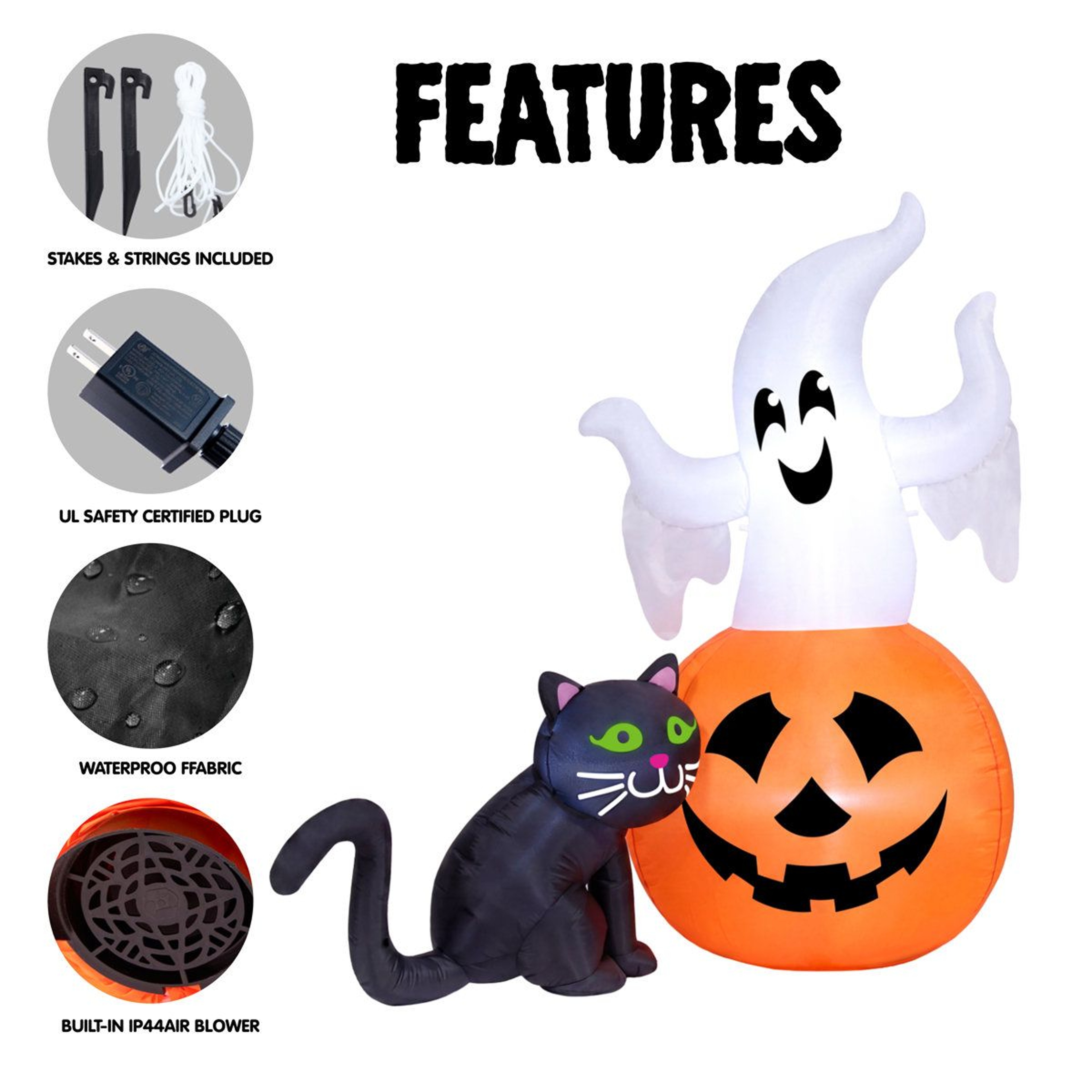 Halloween Ghost Inflatable Decoration With Pumpkin And Cat 2