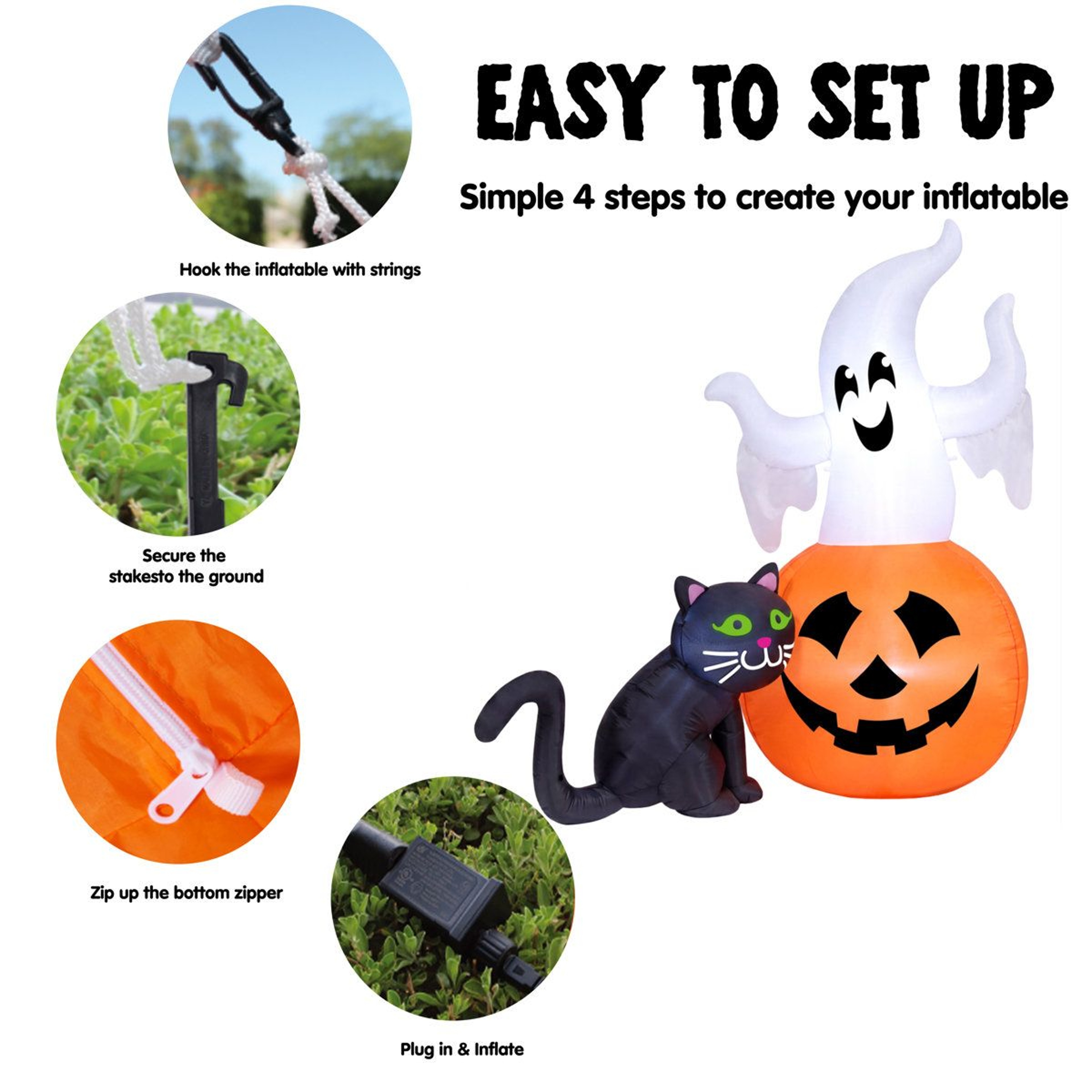 Halloween Ghost Inflatable Decoration With Pumpkin And Cat 3