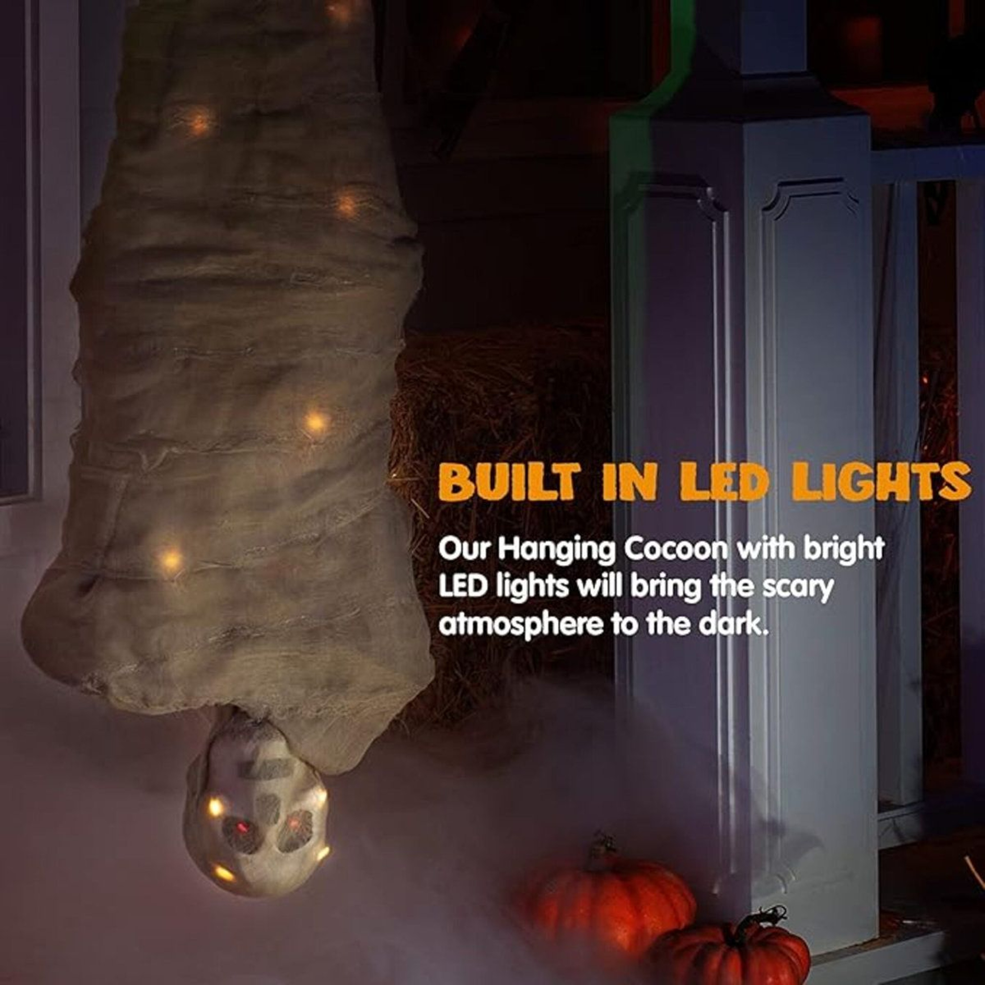 Halloween Hanging Cocoon Corpse Decoration With Spooky Sound And LED Eyes 2