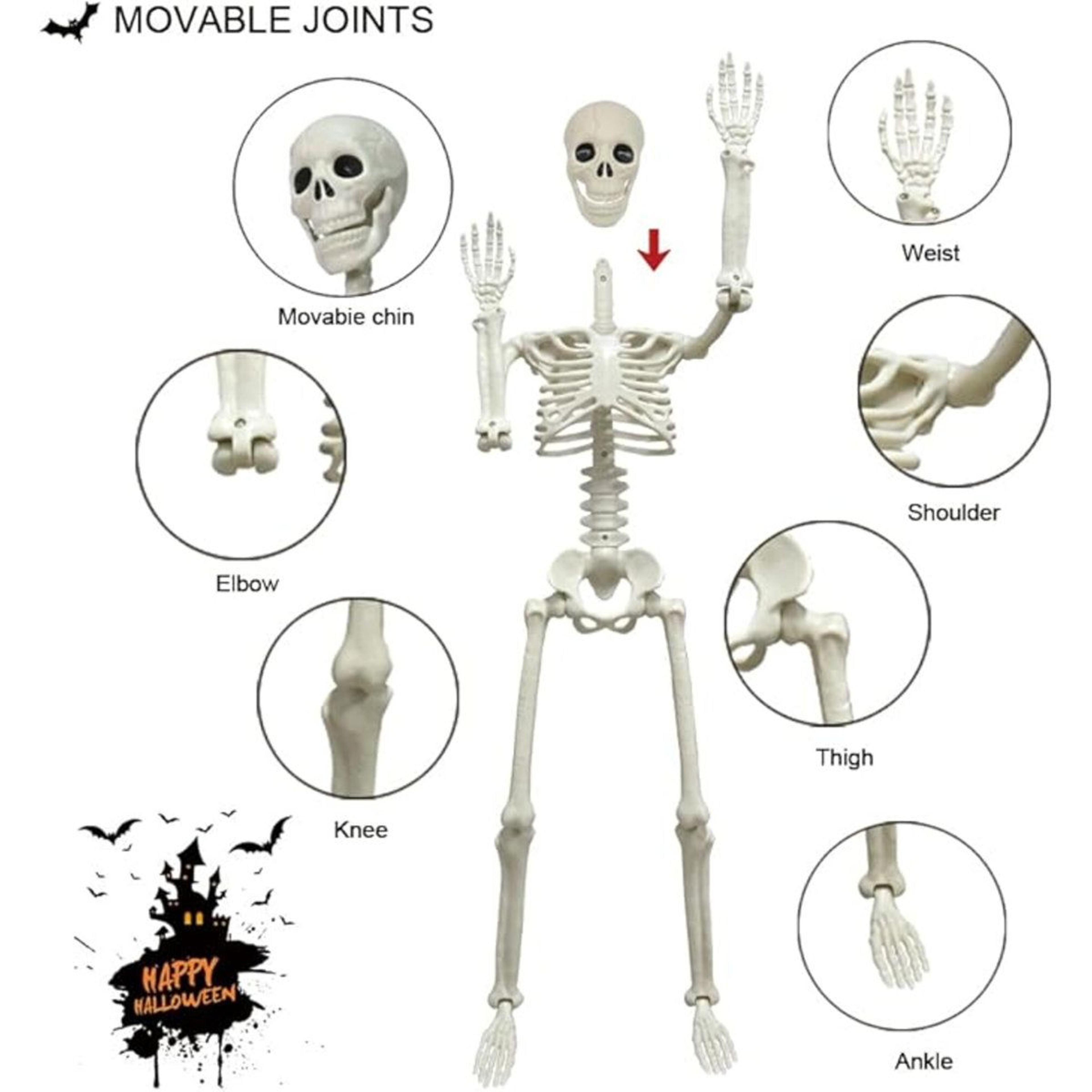 Poseable Halloween Skeleton Decorations With Movable Joints 1
