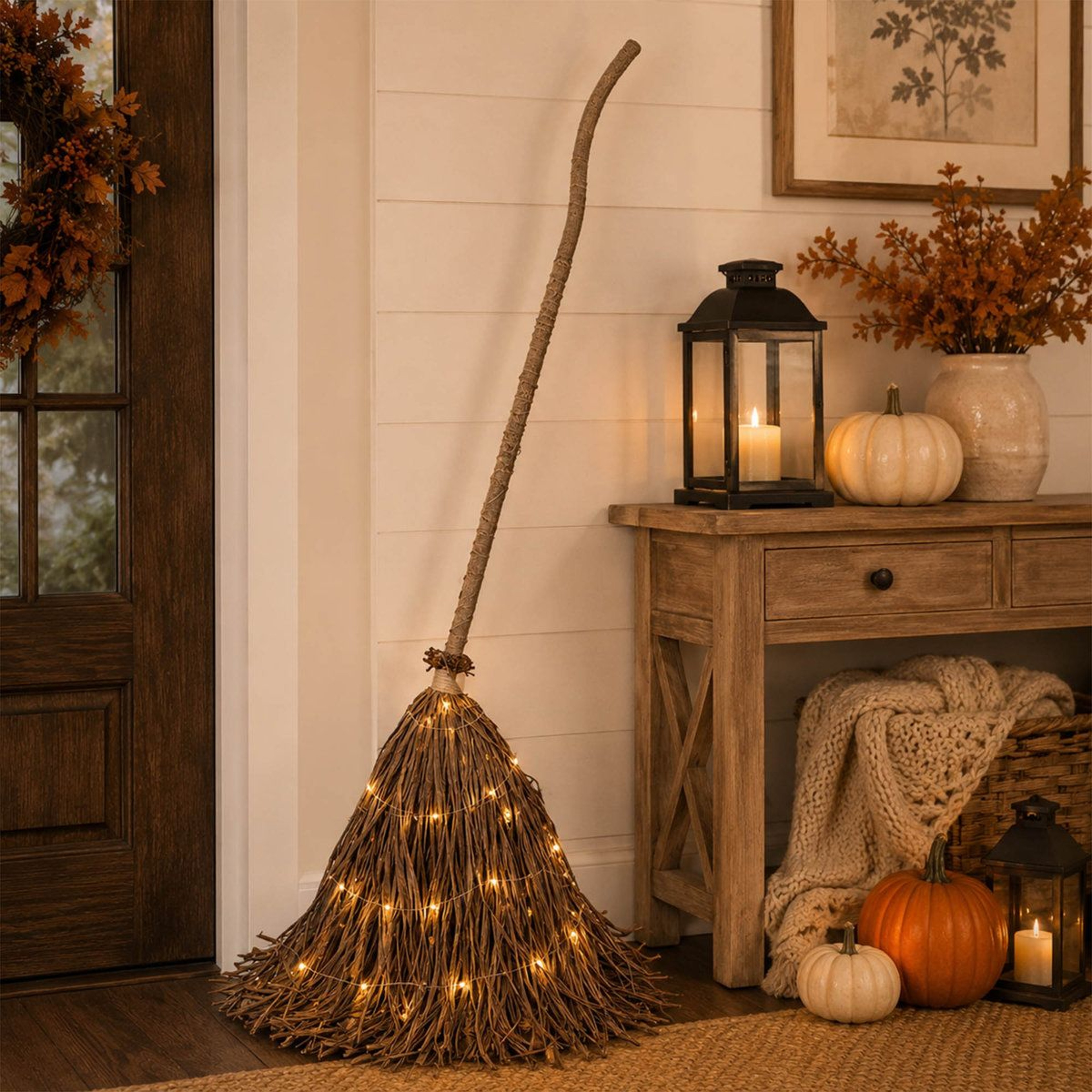 Light Up Halloween Witch Broom Decoration With LED Lights 0