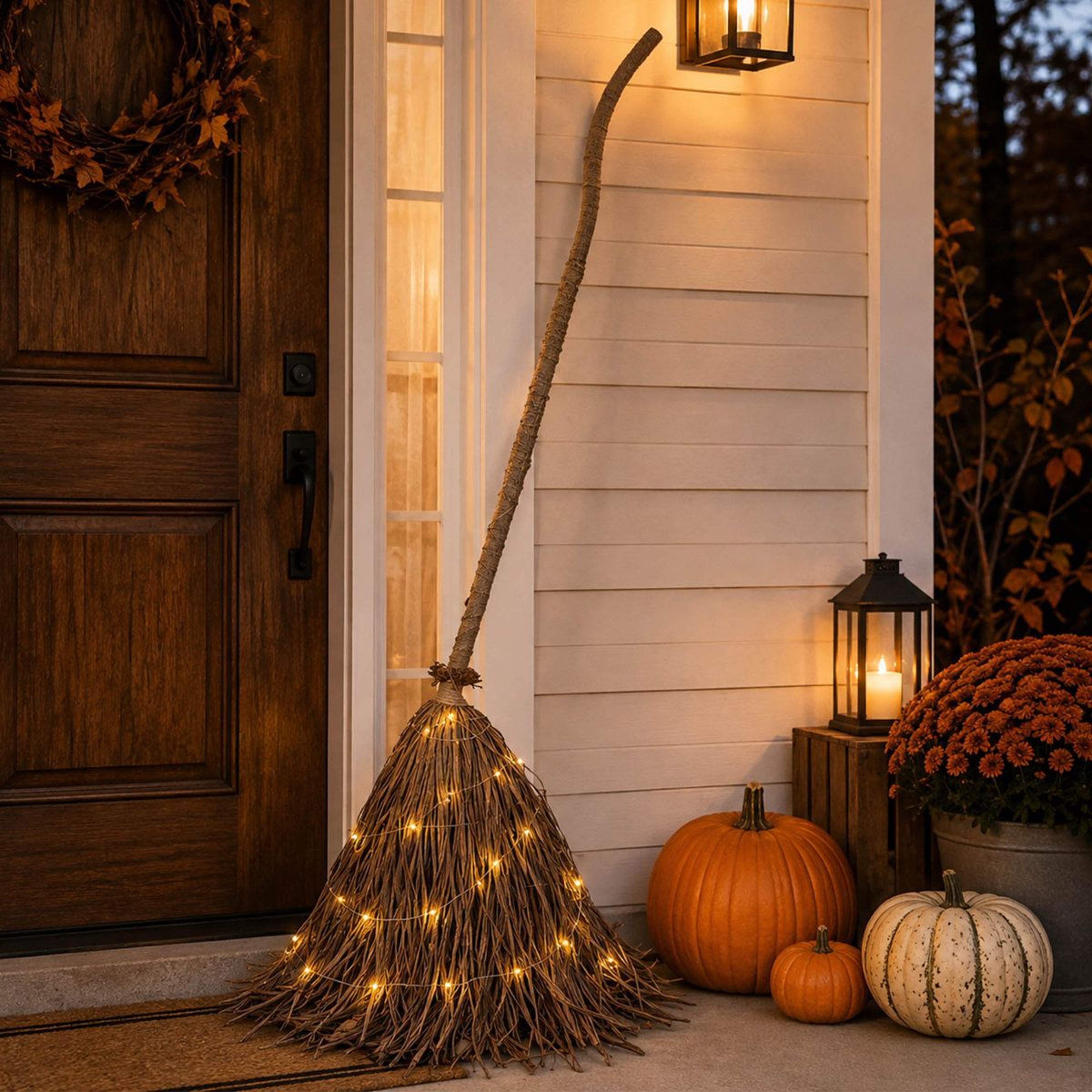 Light Up Halloween Witch Broom Decoration With LED Lights 3
