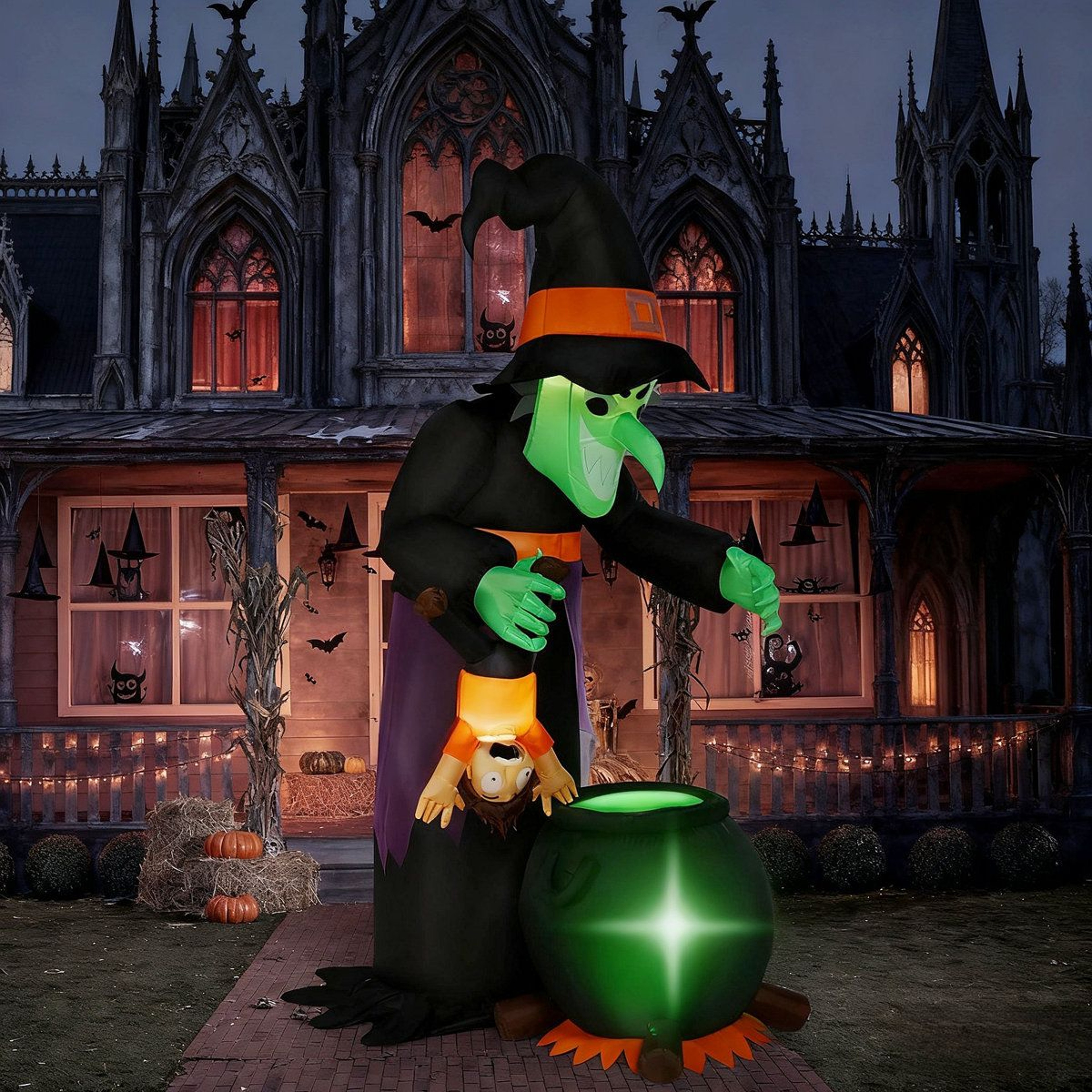 Animated Halloween Witch Inflatable Decoration With LED Lights 4