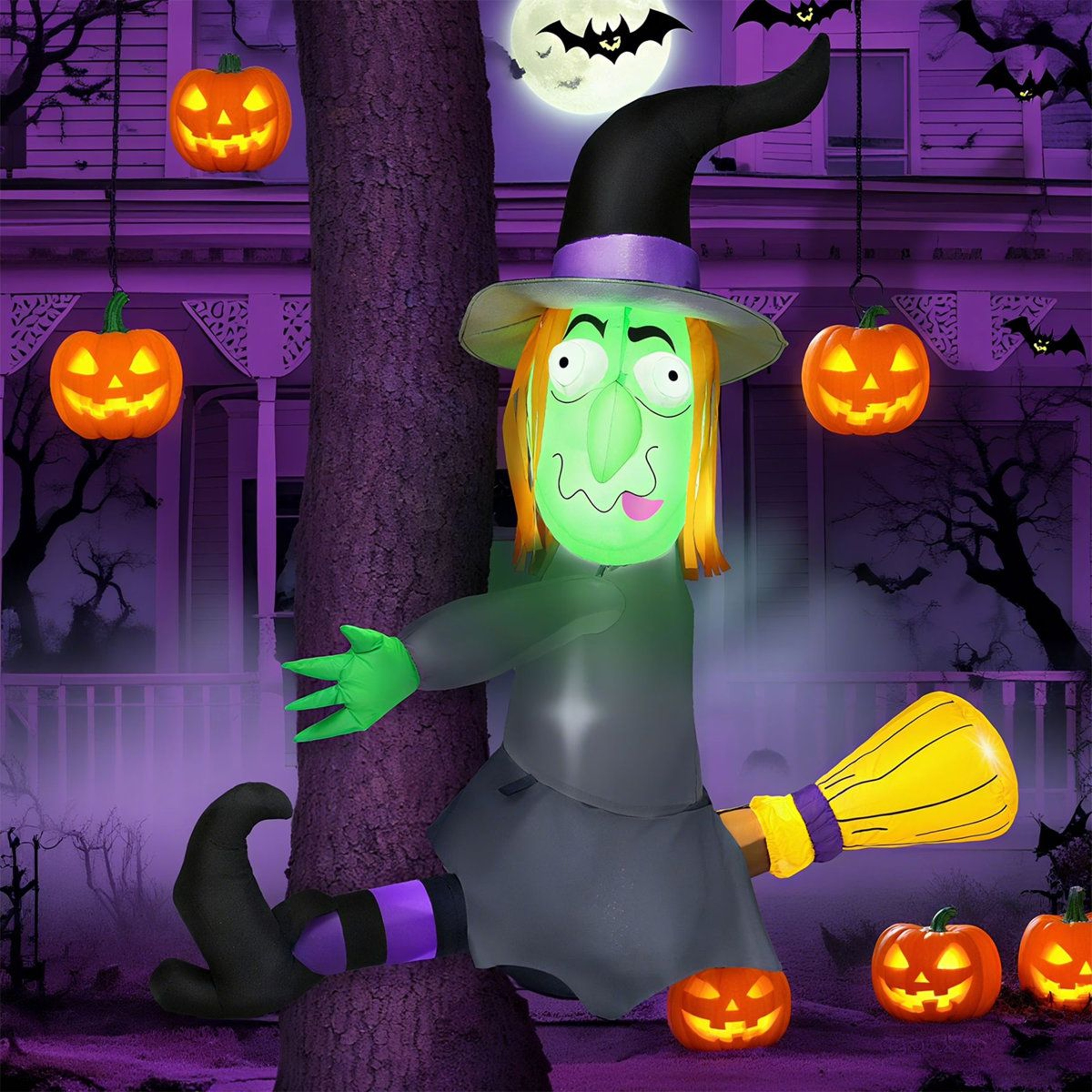 Halloween Inflatable Witch With BuiltIn LED Lights For Outdoor Yard Decor 5