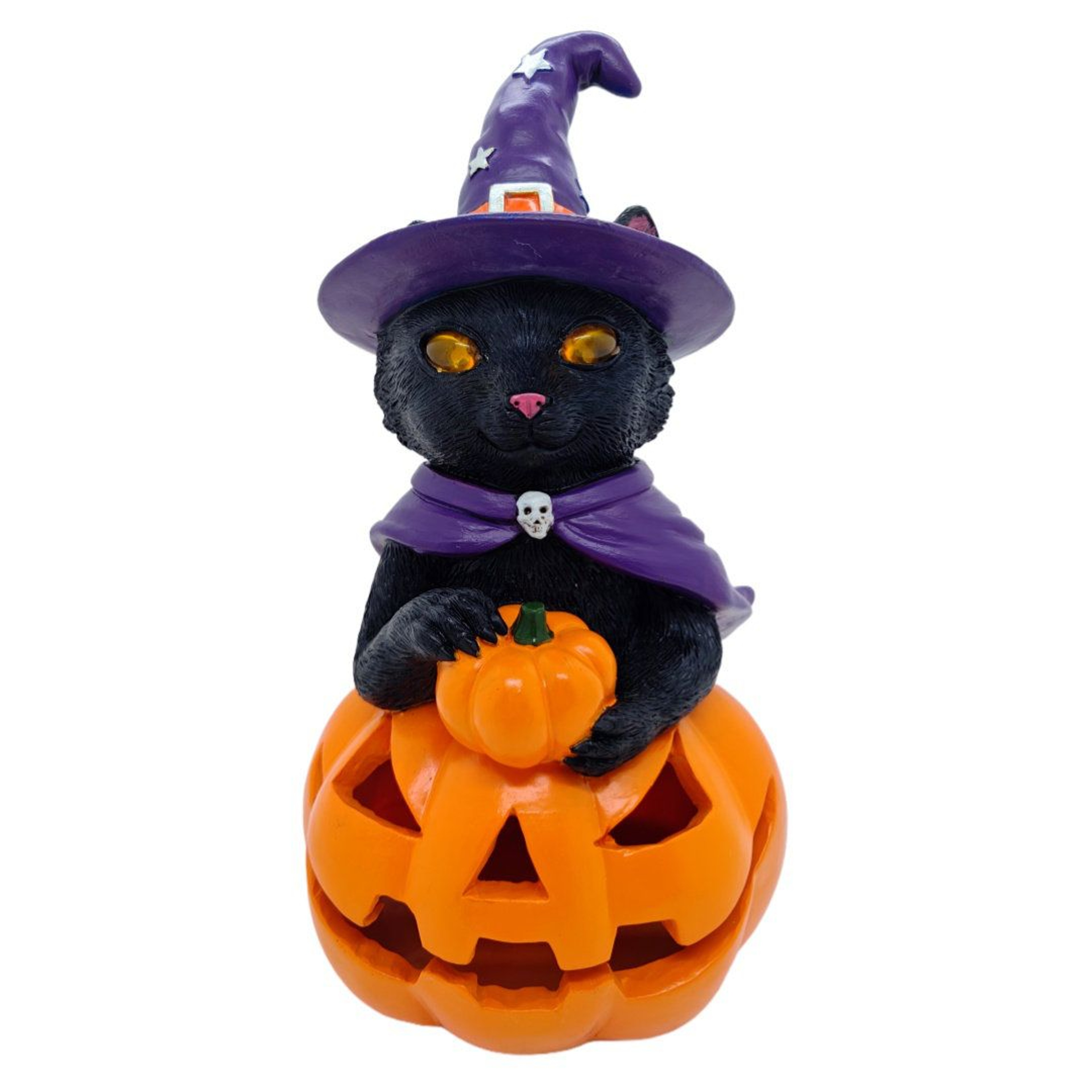 Halloween Black Cat Pumpkin Resin Garden Statue With LED Light 0