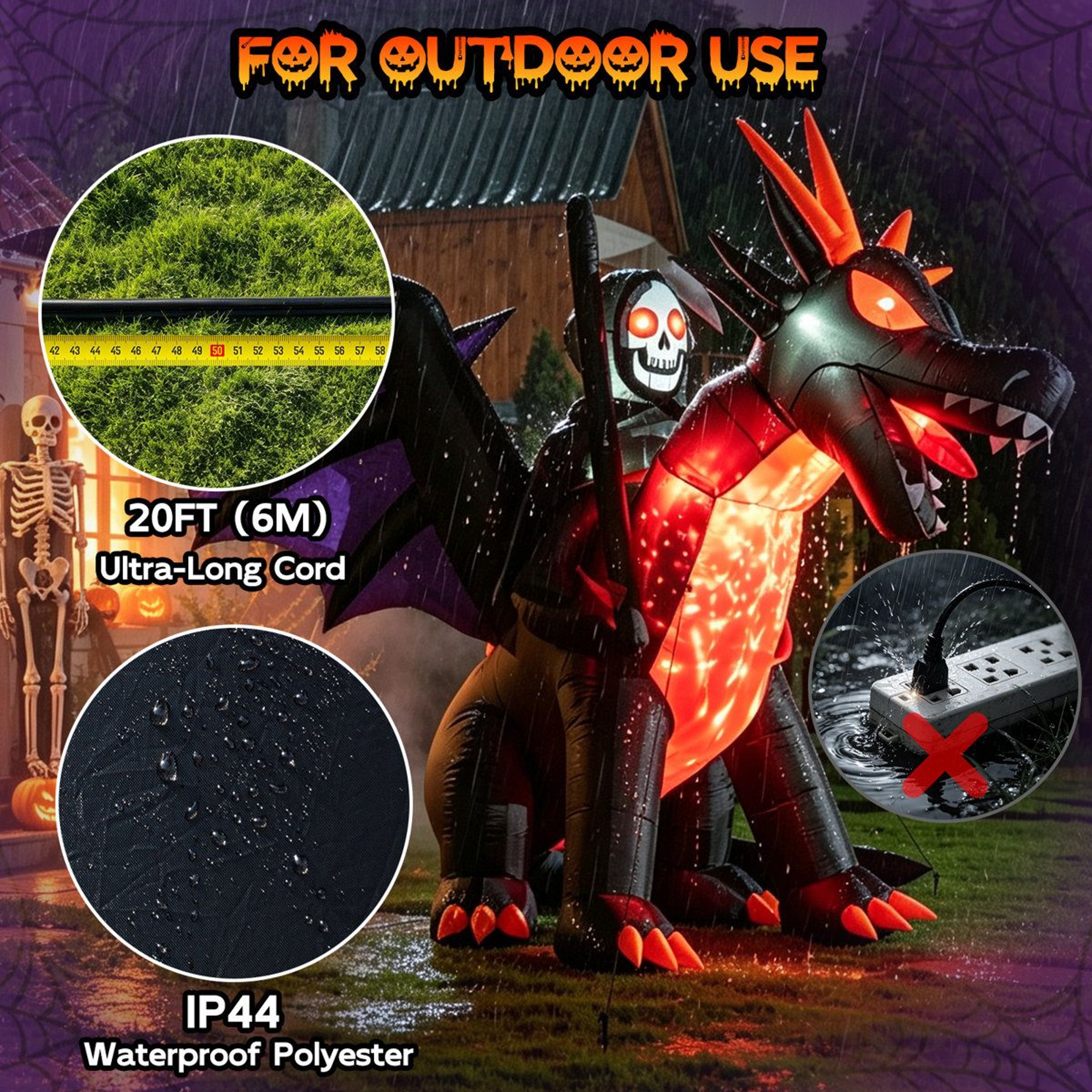 Halloween Inflatable Grim Reaper Riding Dragon With LED Lights For Outdoor Decor 1