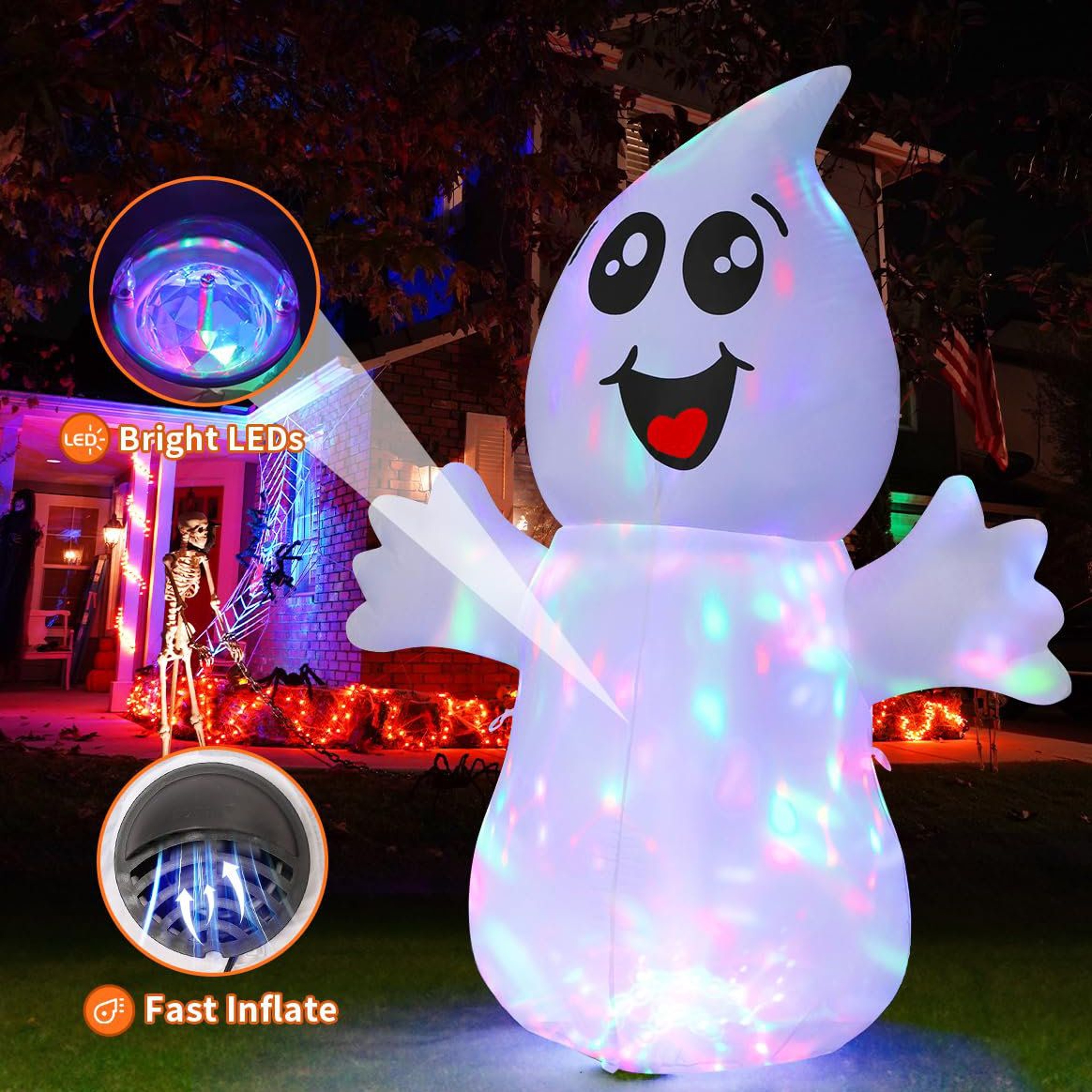 Halloween Inflatable Ghost With Multicolor LED Lights 1