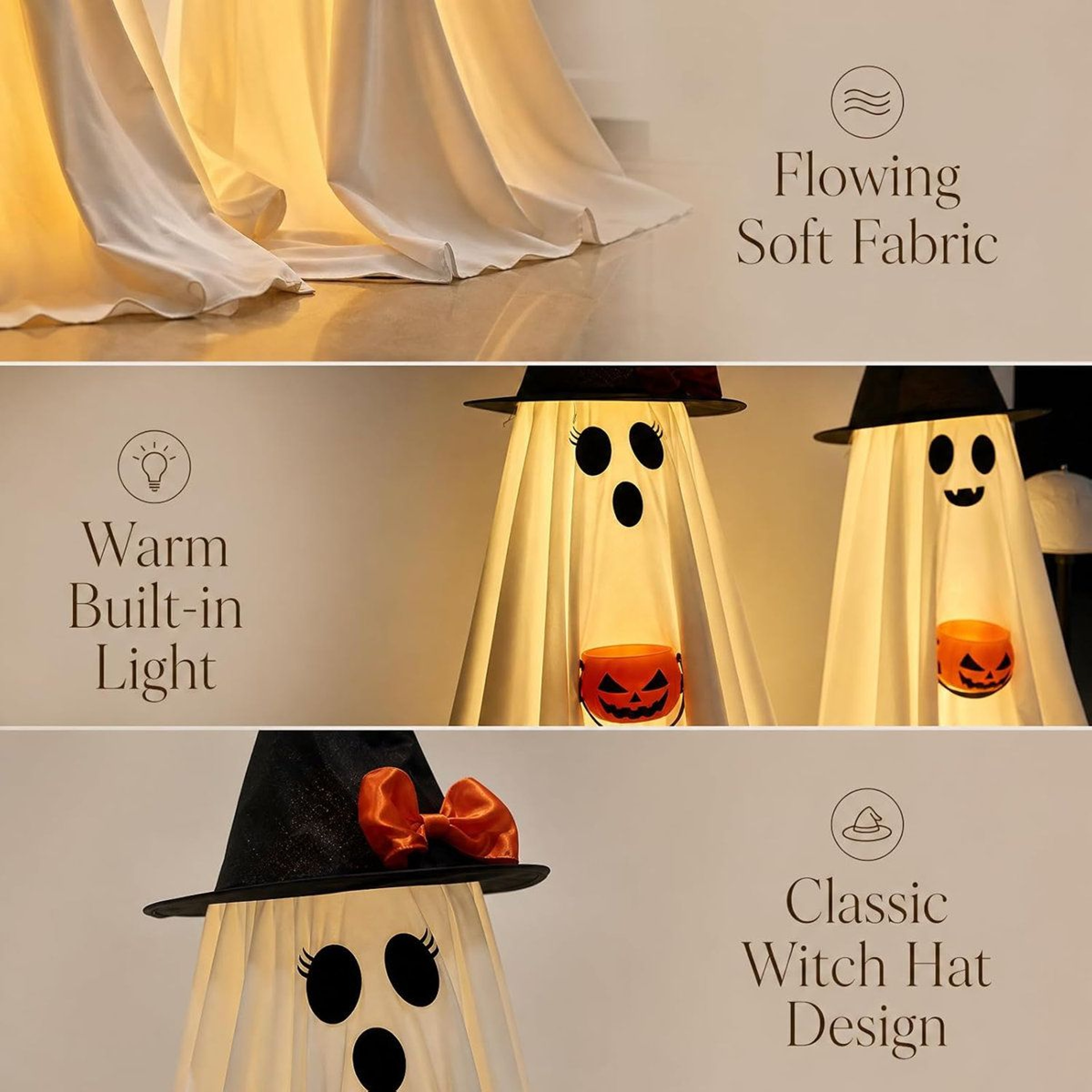 Halloween LED Ghost Decorations With Witch Hats And Pumpkin Buckets 1