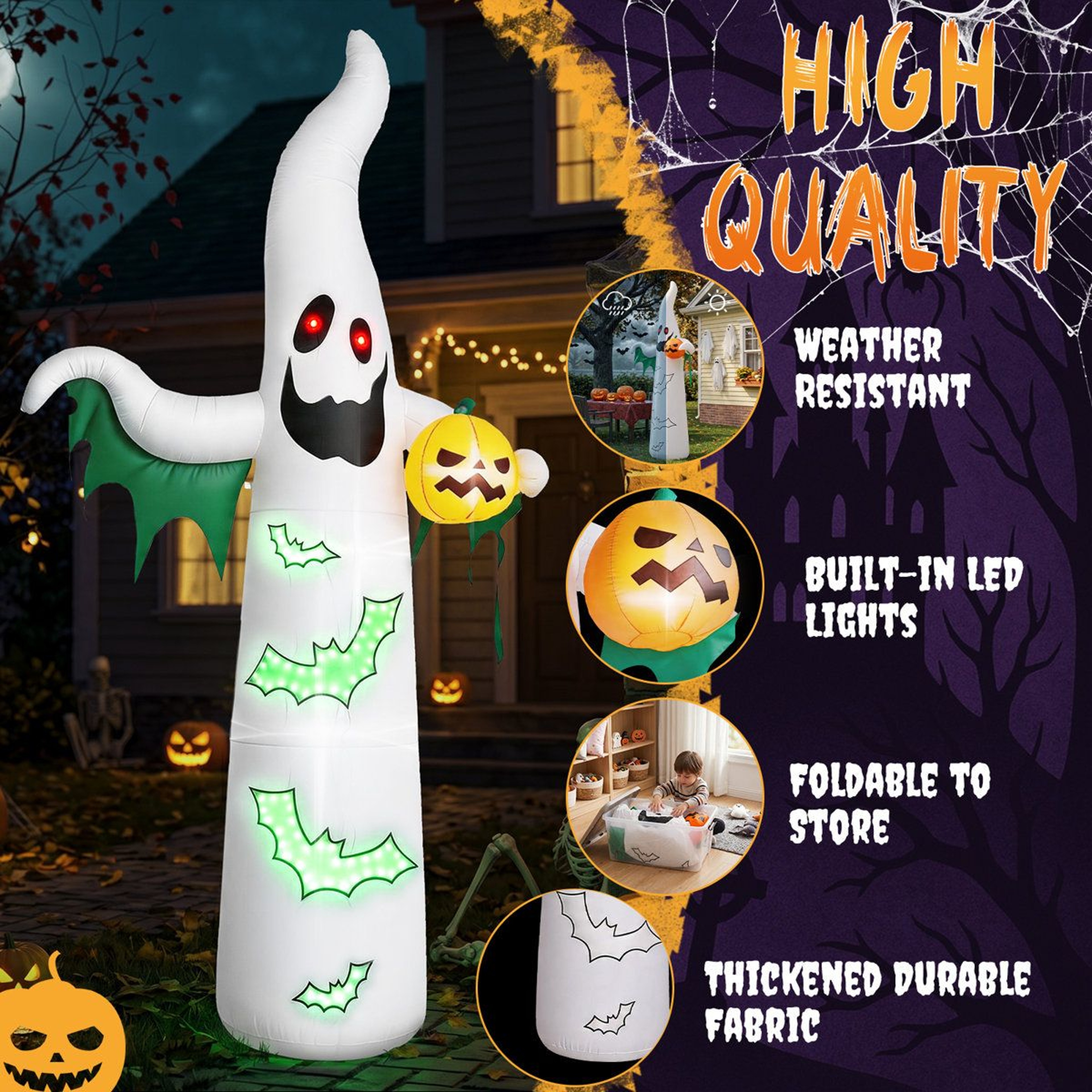 Inflatable Halloween Ghost With Flashing Bat And BuiltIn LED Lights 1