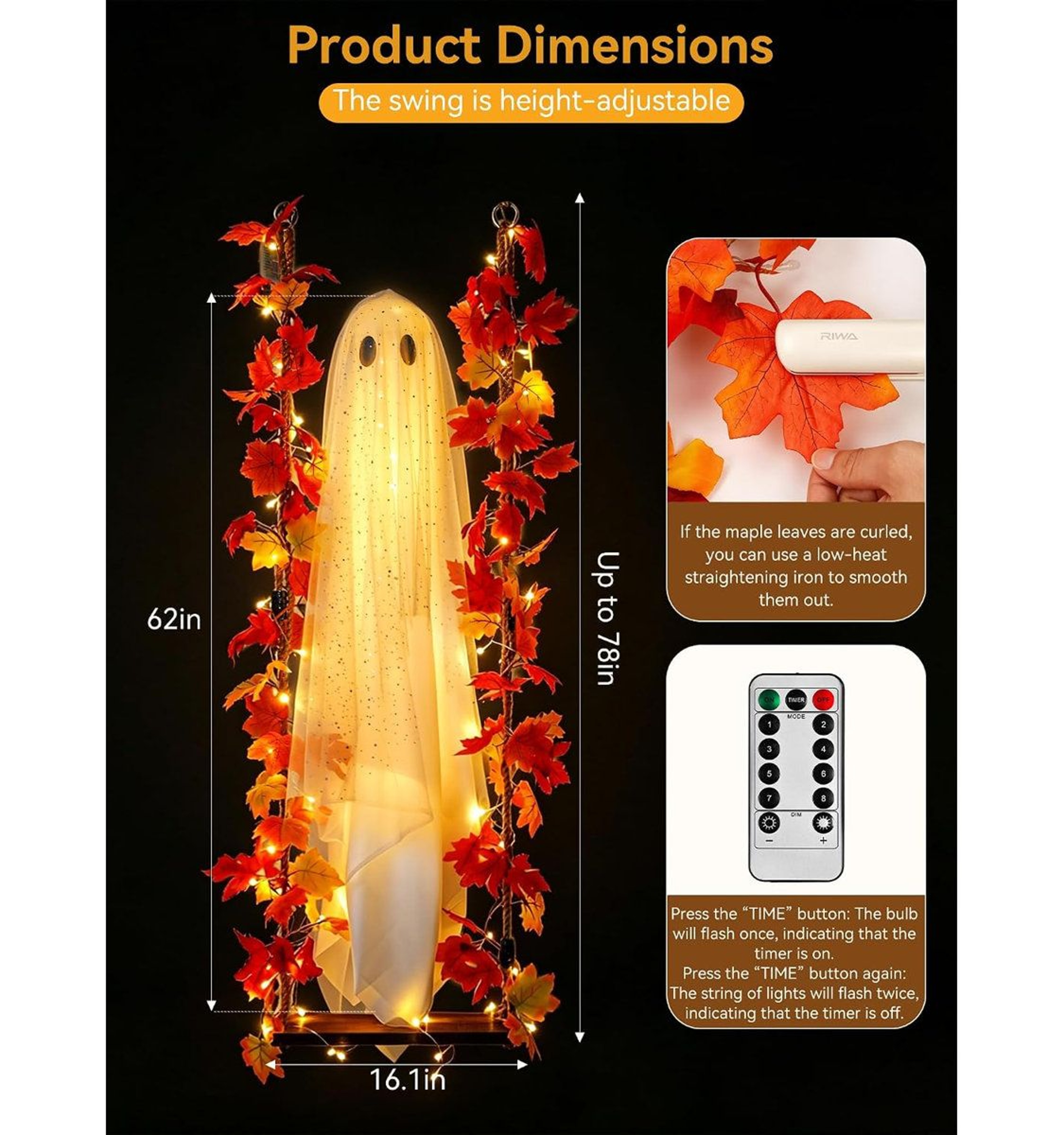 Lighted Swinging Ghost Halloween Decoration With String Lights For Outdoor Yard 4