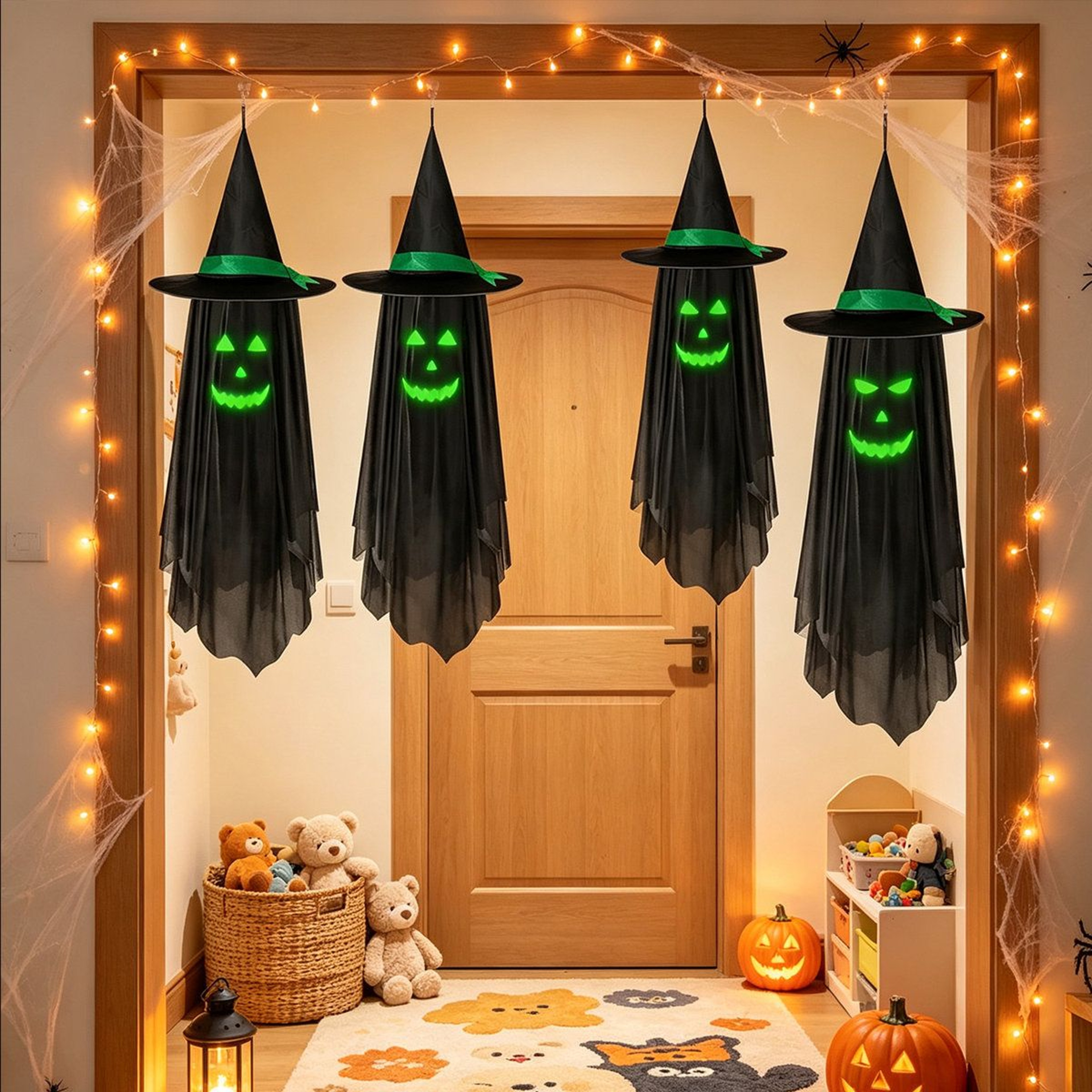 Halloween Hanging Ghost Decorations With Glow In The Dark Faces 0