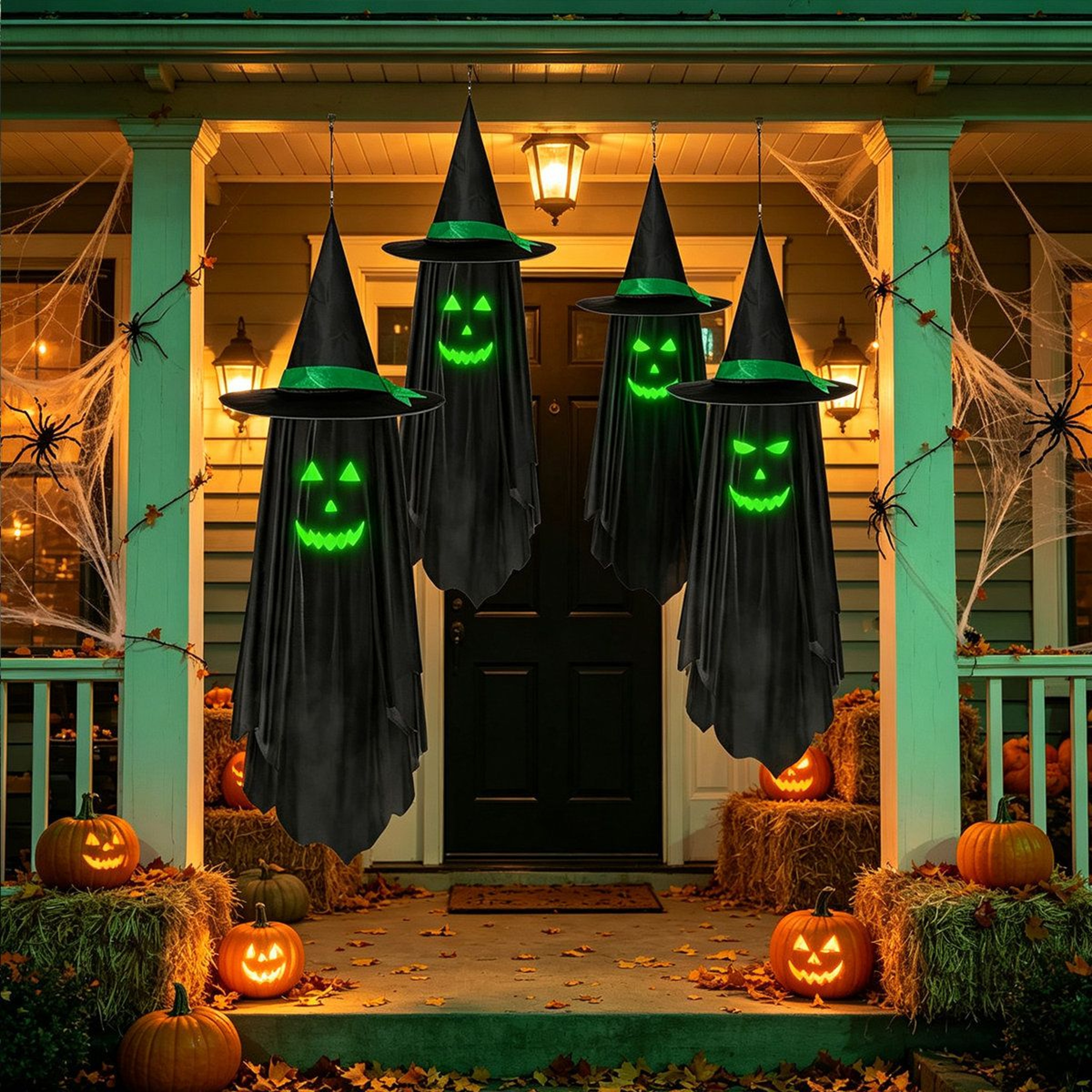 Halloween Hanging Ghost Decorations With Glow In The Dark Faces 1