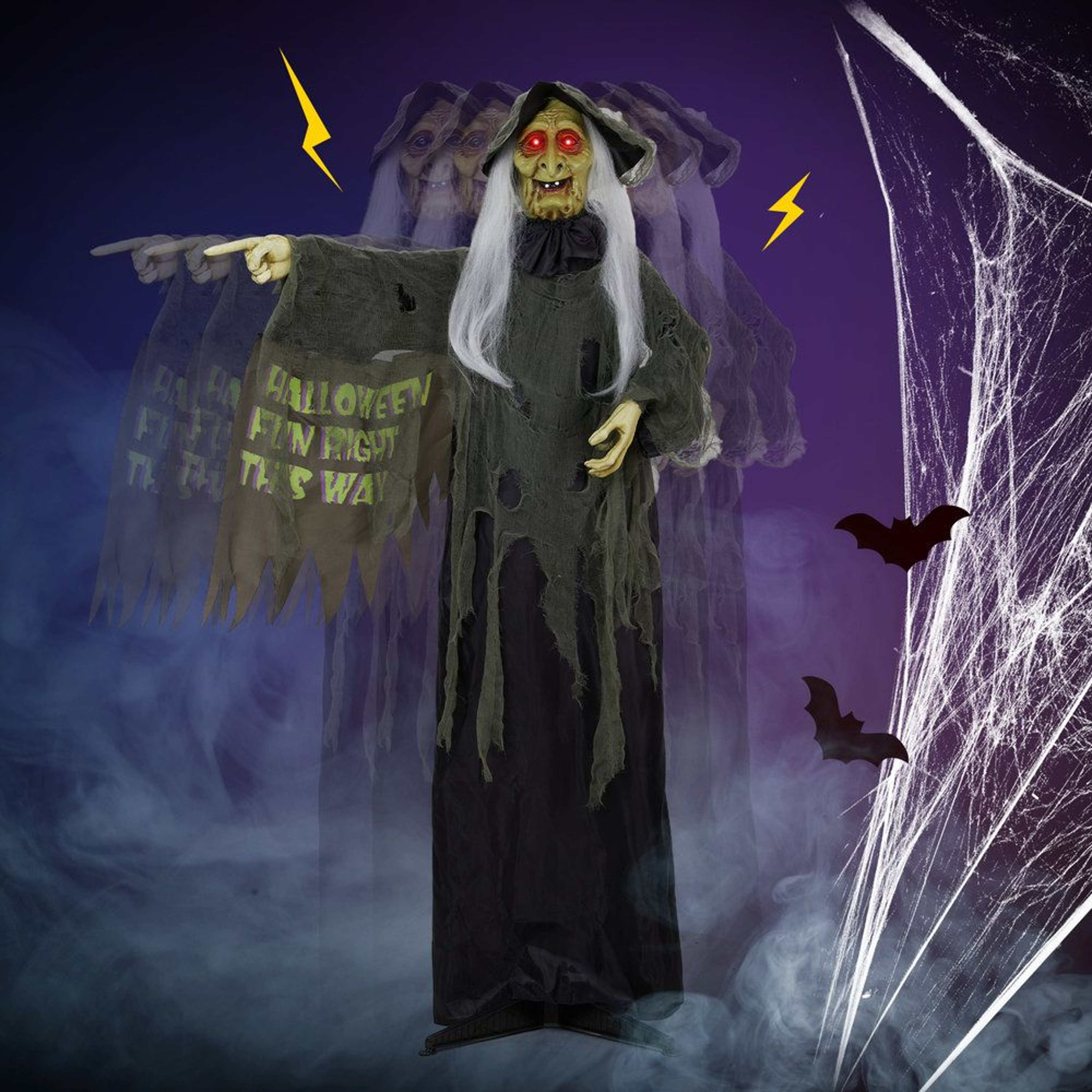 Sound Activated Halloween Witch Decoration With Glowing Red Eyes And Spooky Sounds 4