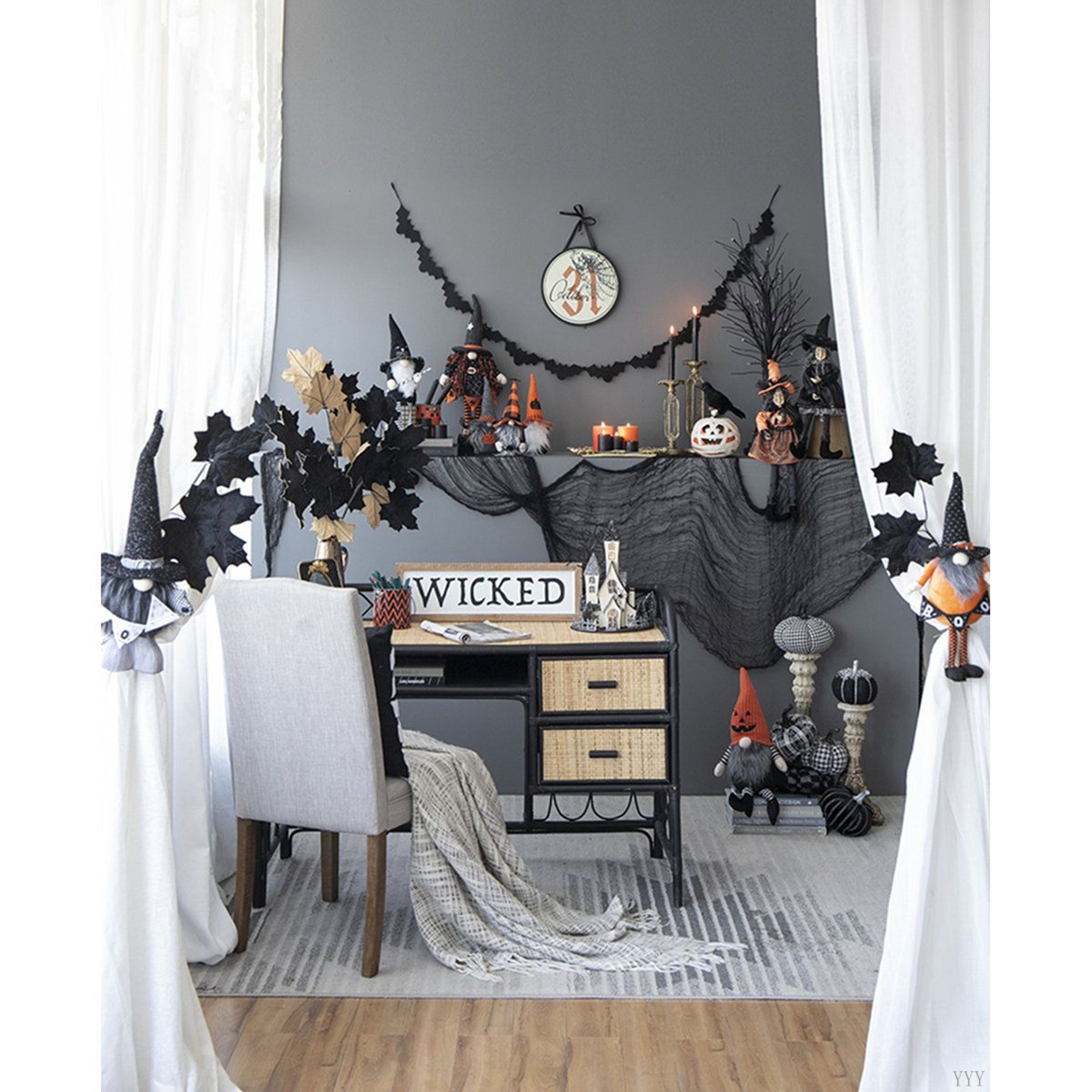 Standing Halloween Gnome Decoration With Banner Orange And Black Fabric 5
