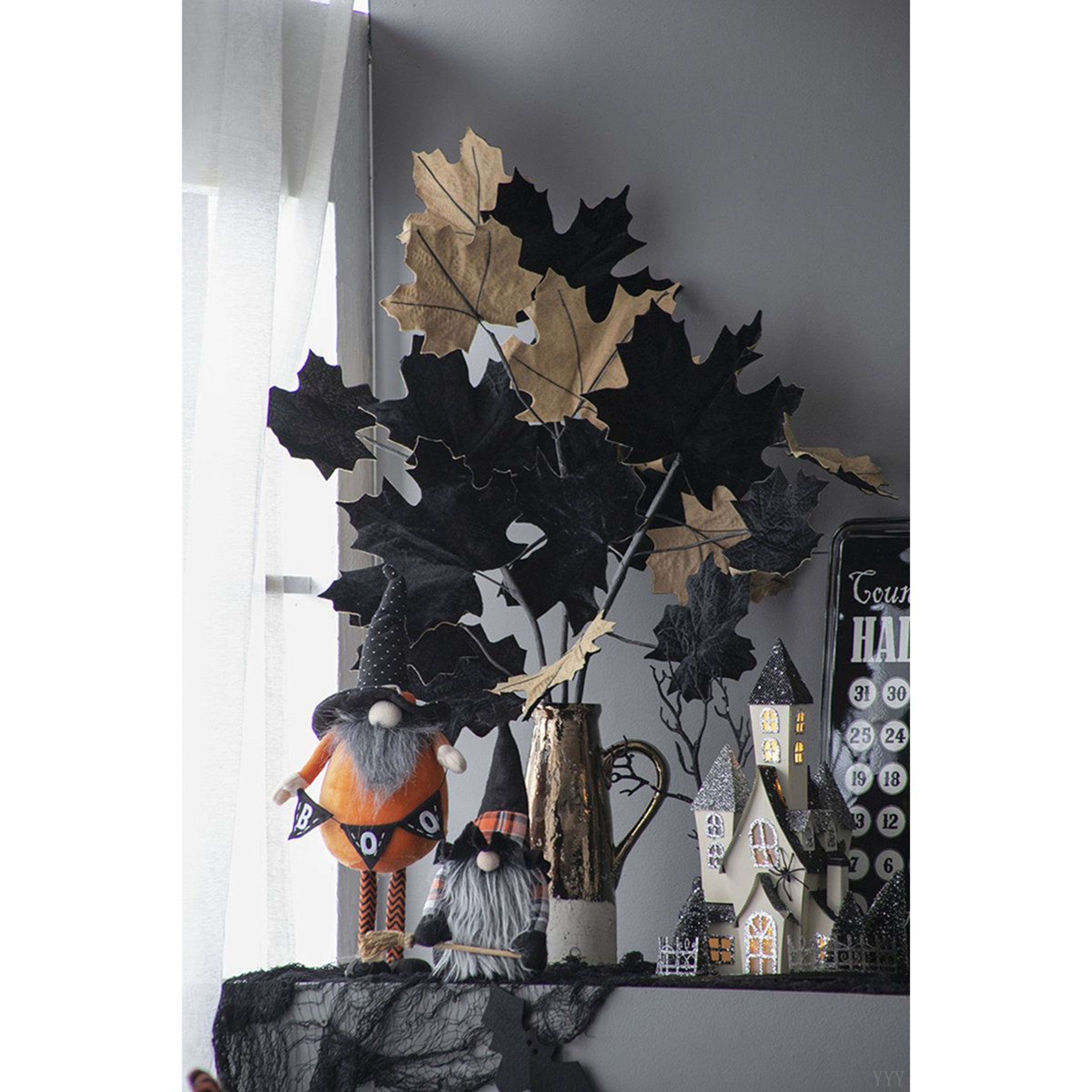 Standing Halloween Gnome Decoration With Banner Orange And Black Fabric 6