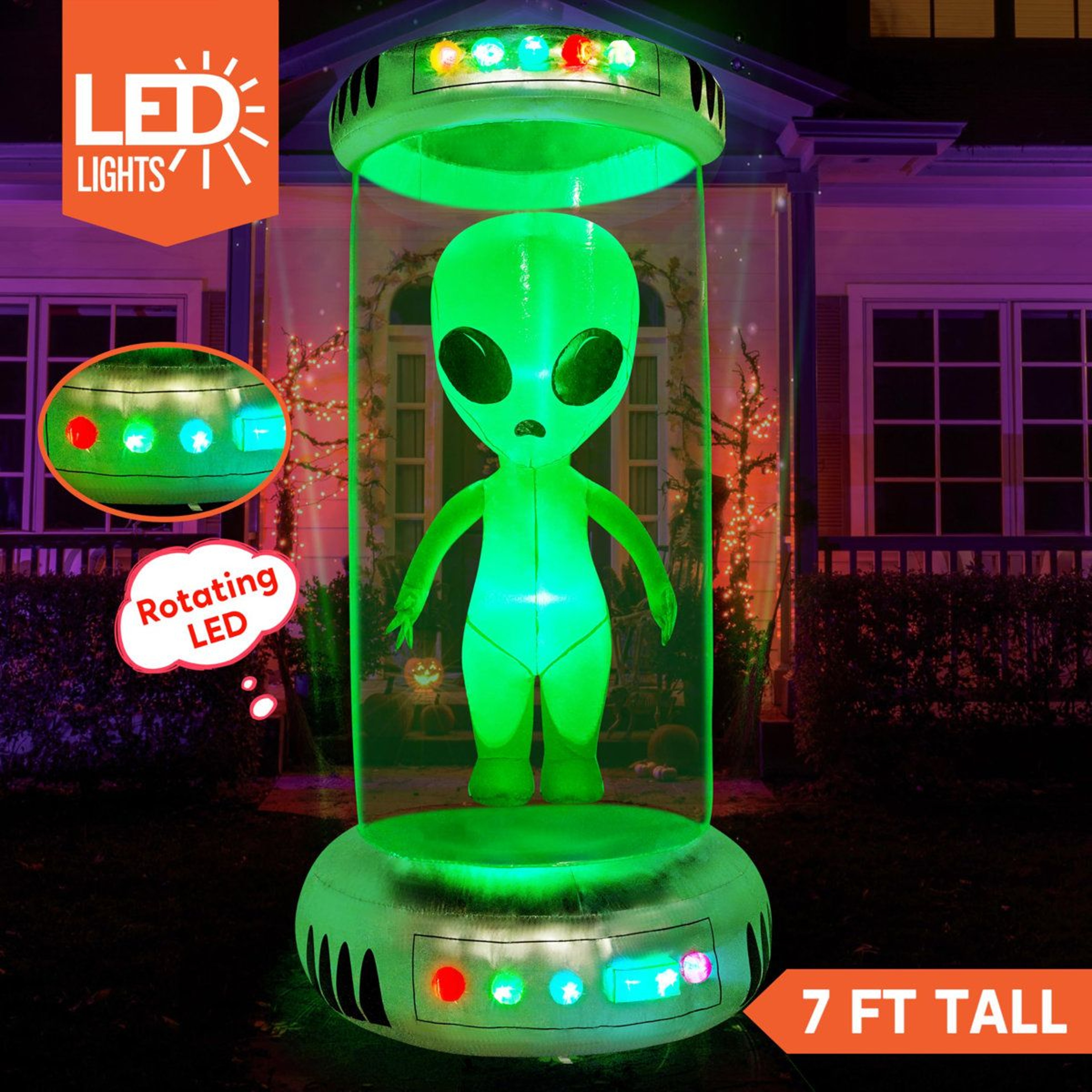 Halloween Inflatable Alien Decoration With Lights Green Plug In Display 2