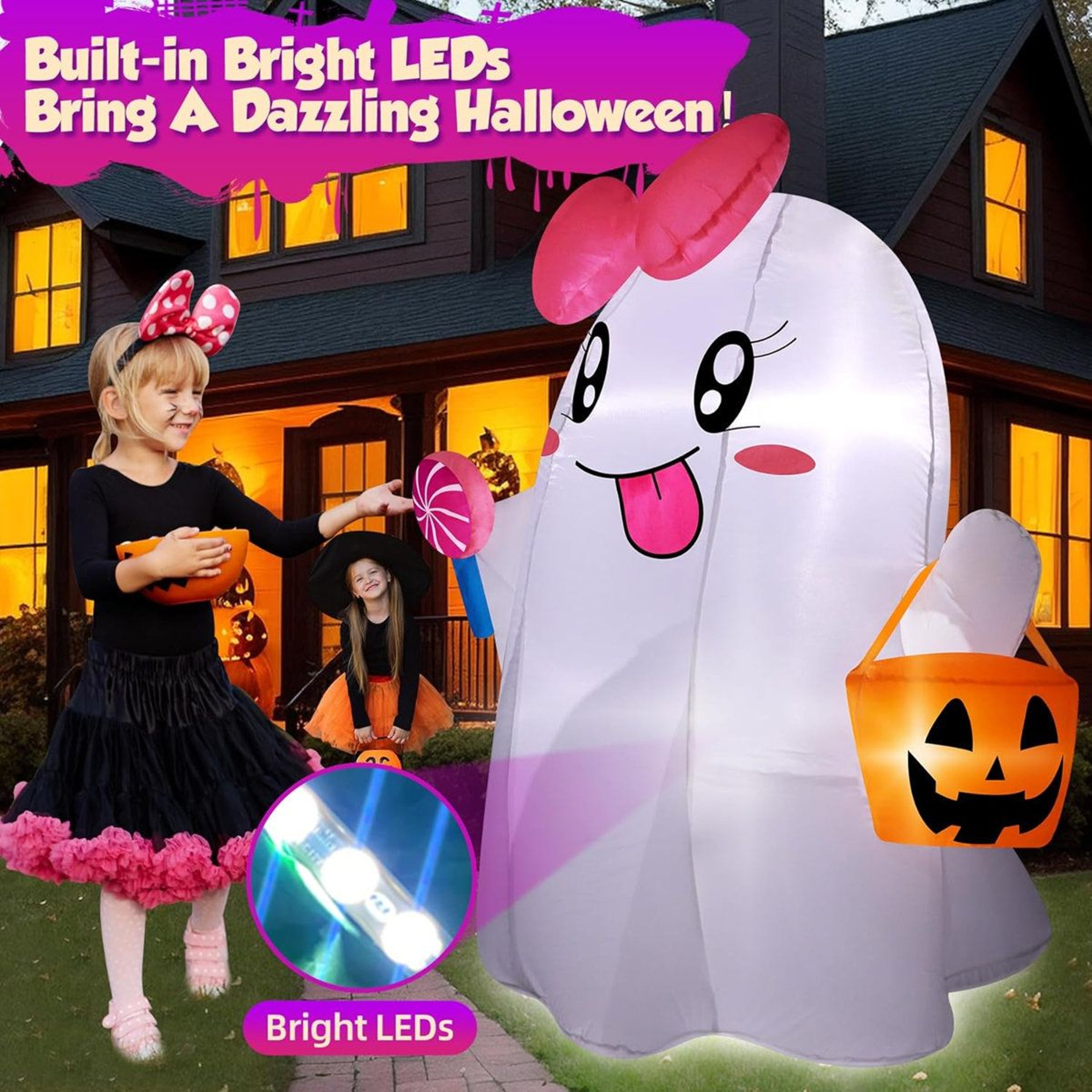 Outdoor Halloween Ghost Inflatable With LED Lights And Ground Stakes 2