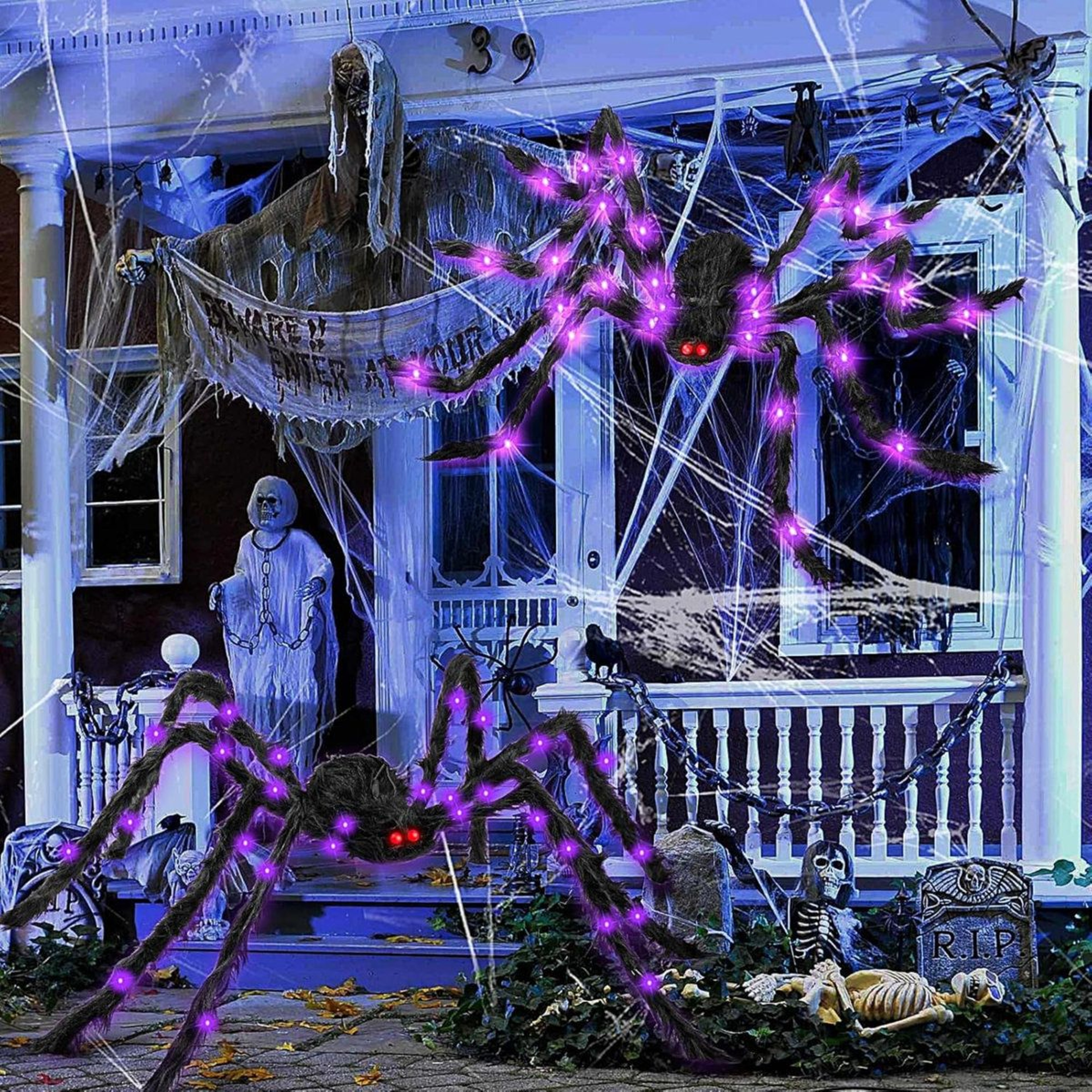 Giant Light Up Halloween Spider Decoration Battery Powered Indoor Outdoor Decor 2