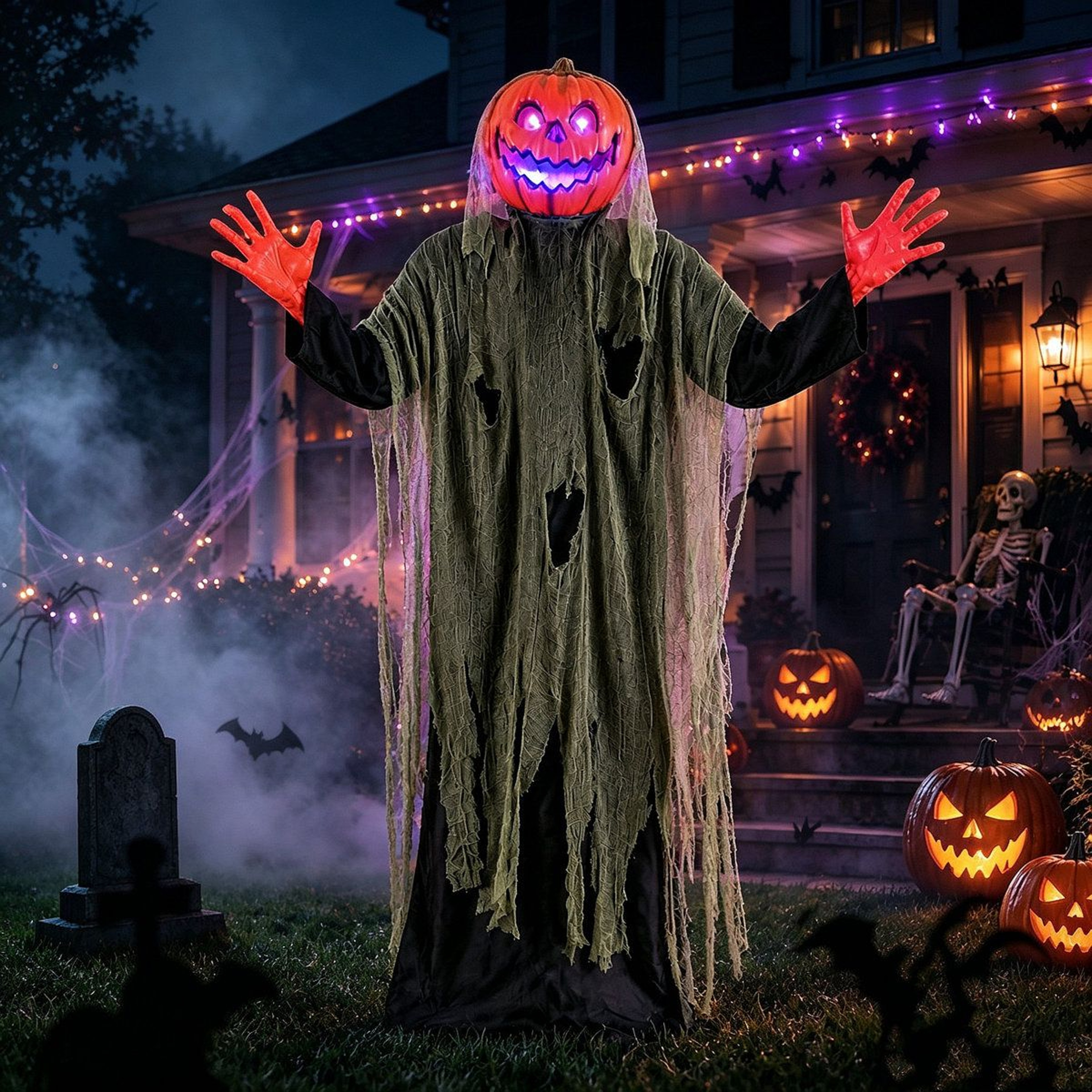 Halloween Outdoor Decoration With Purple LED Lights And Spooky Figurine Design 0