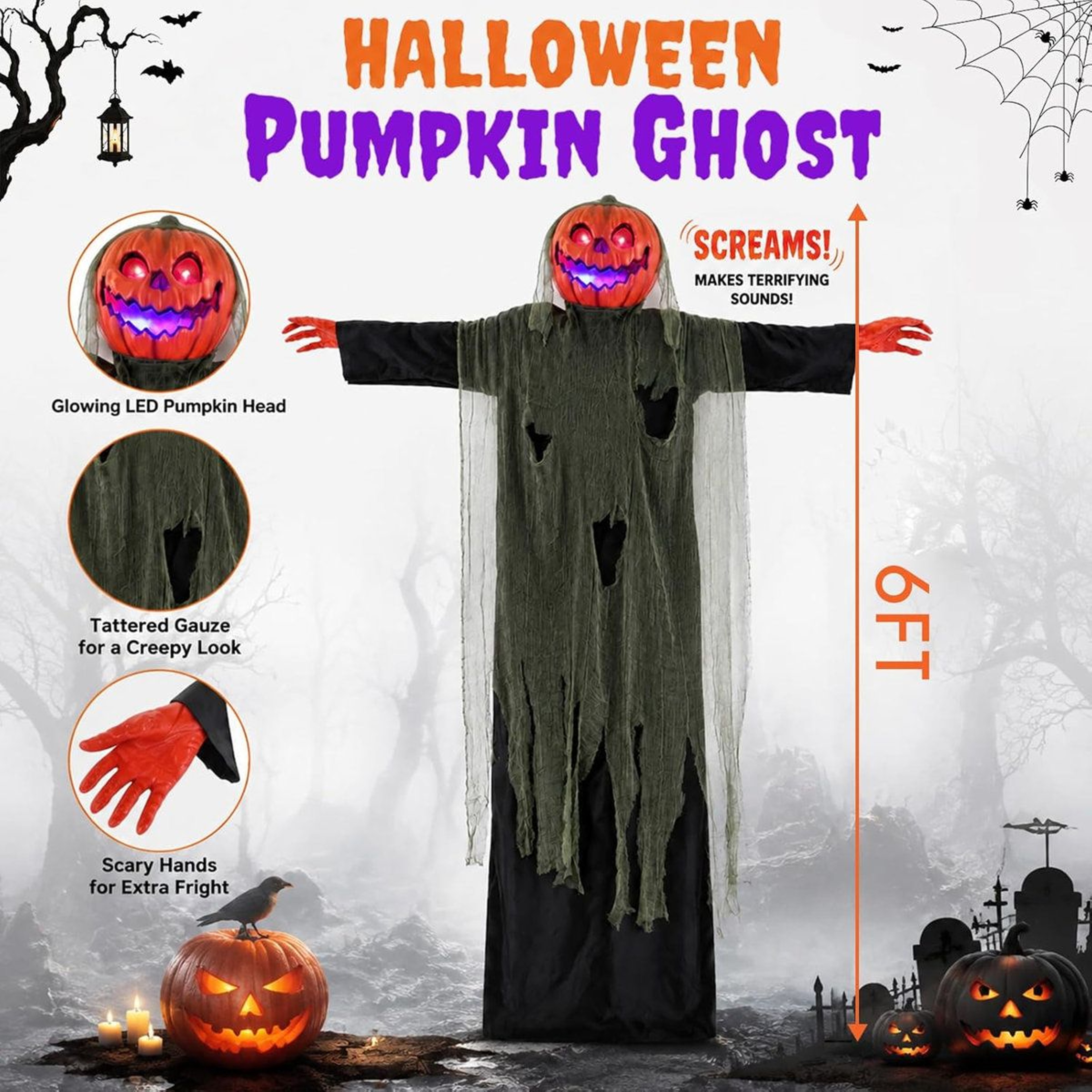 Halloween Outdoor Decoration With Purple LED Lights And Spooky Figurine Design 5