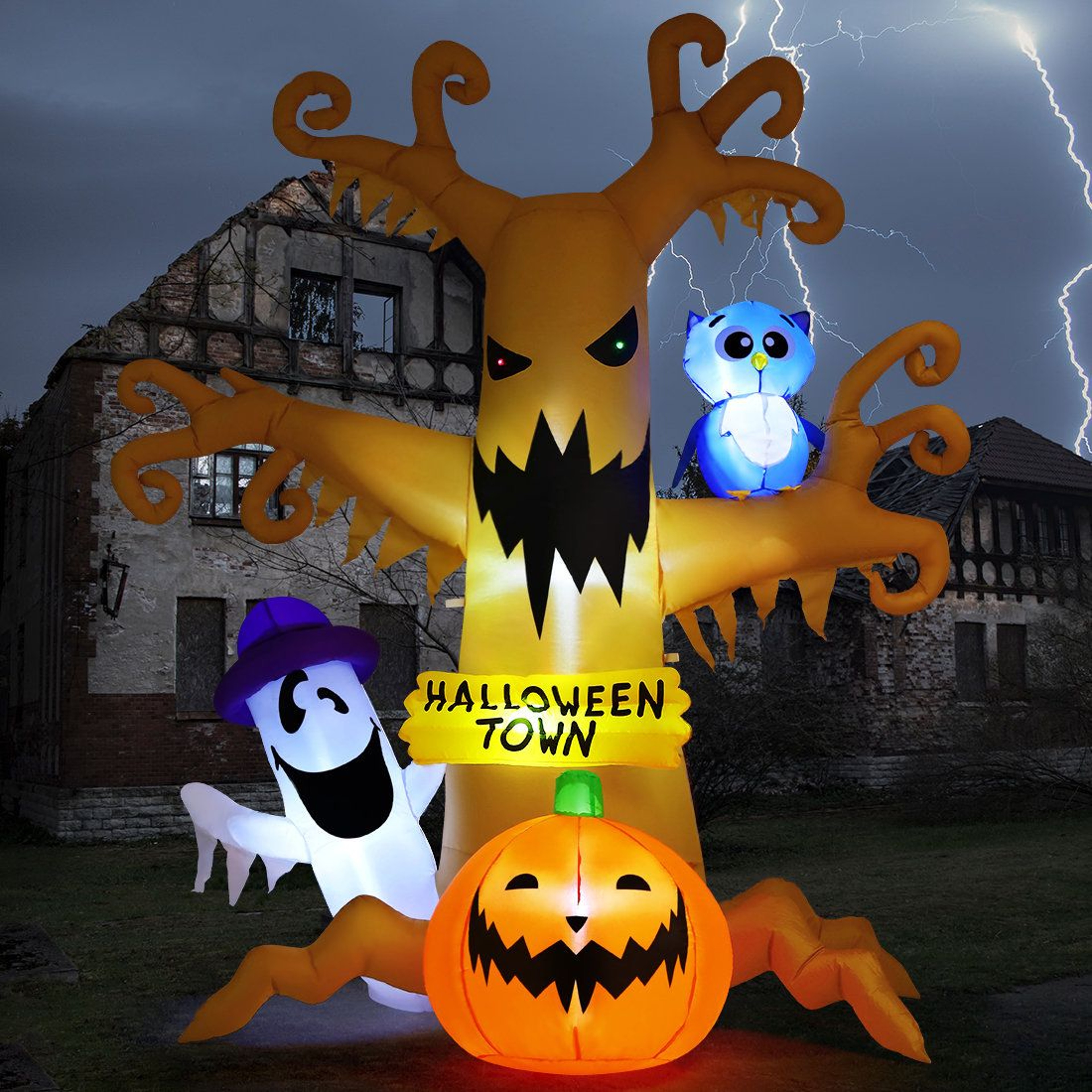 LED Halloween Inflatable Haunted Tree With Ghost Pumpkin  Owl 0