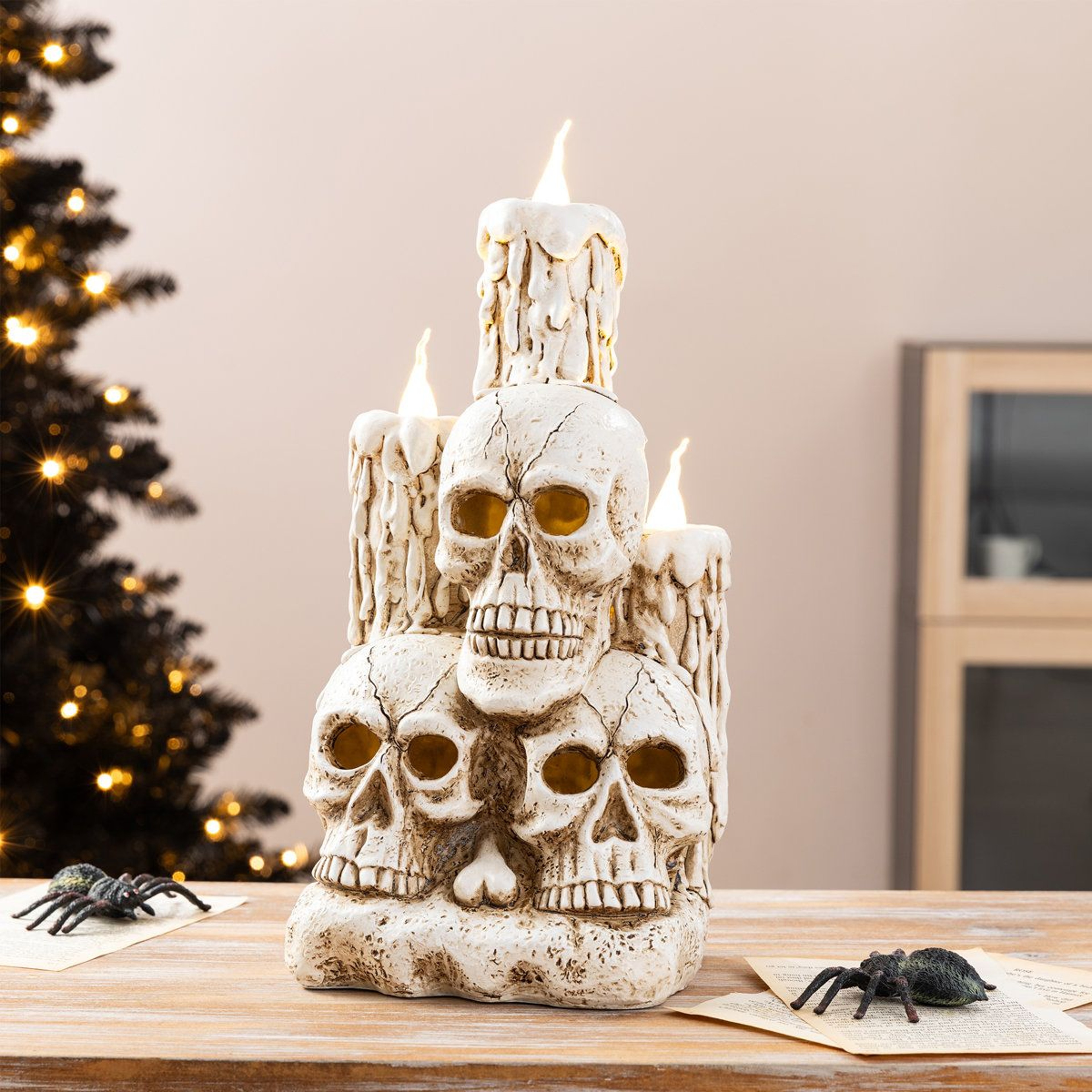 Lighted Halloween Skull And Candle Table Decor With Timer 4