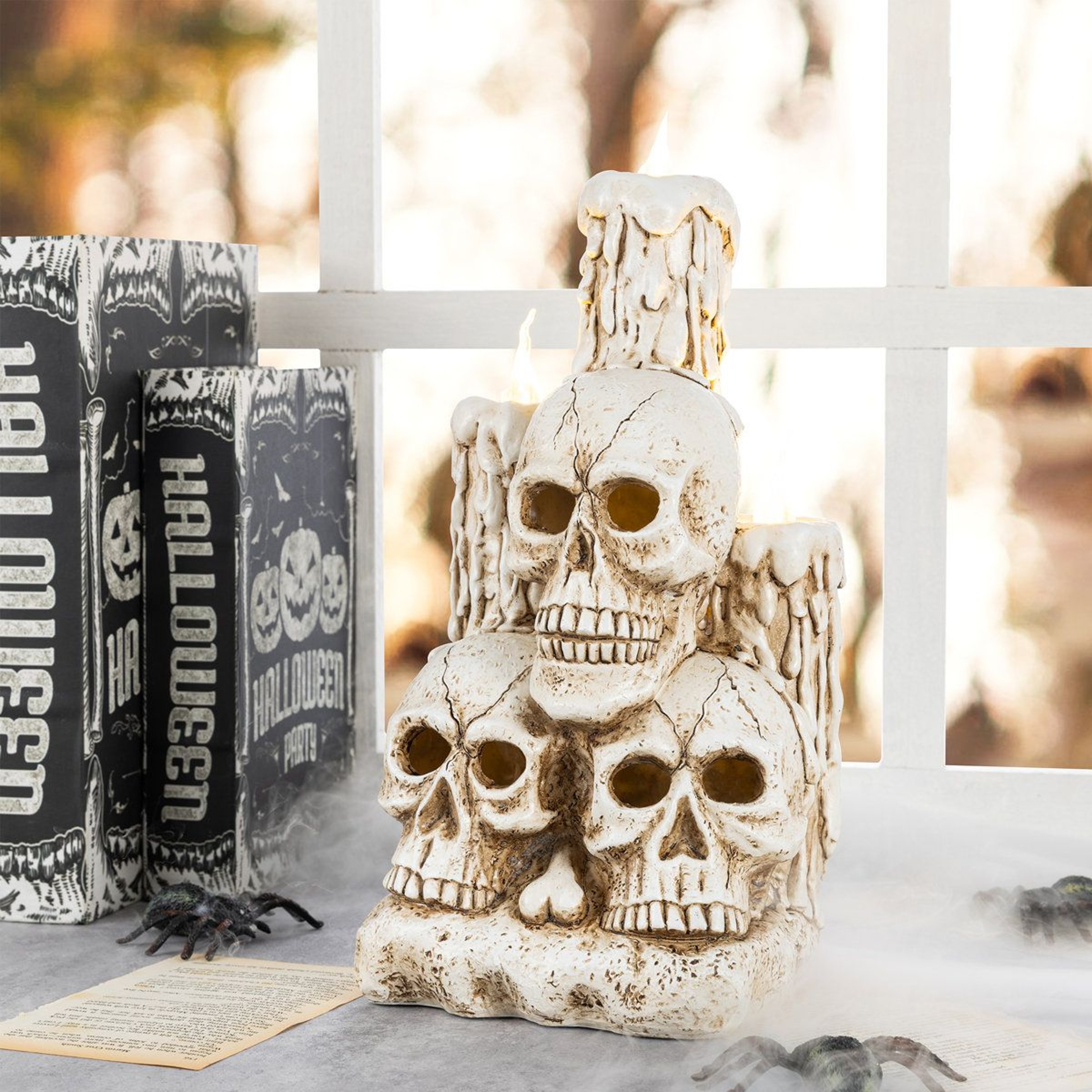 Lighted Halloween Skull And Candle Table Decor With Timer 3
