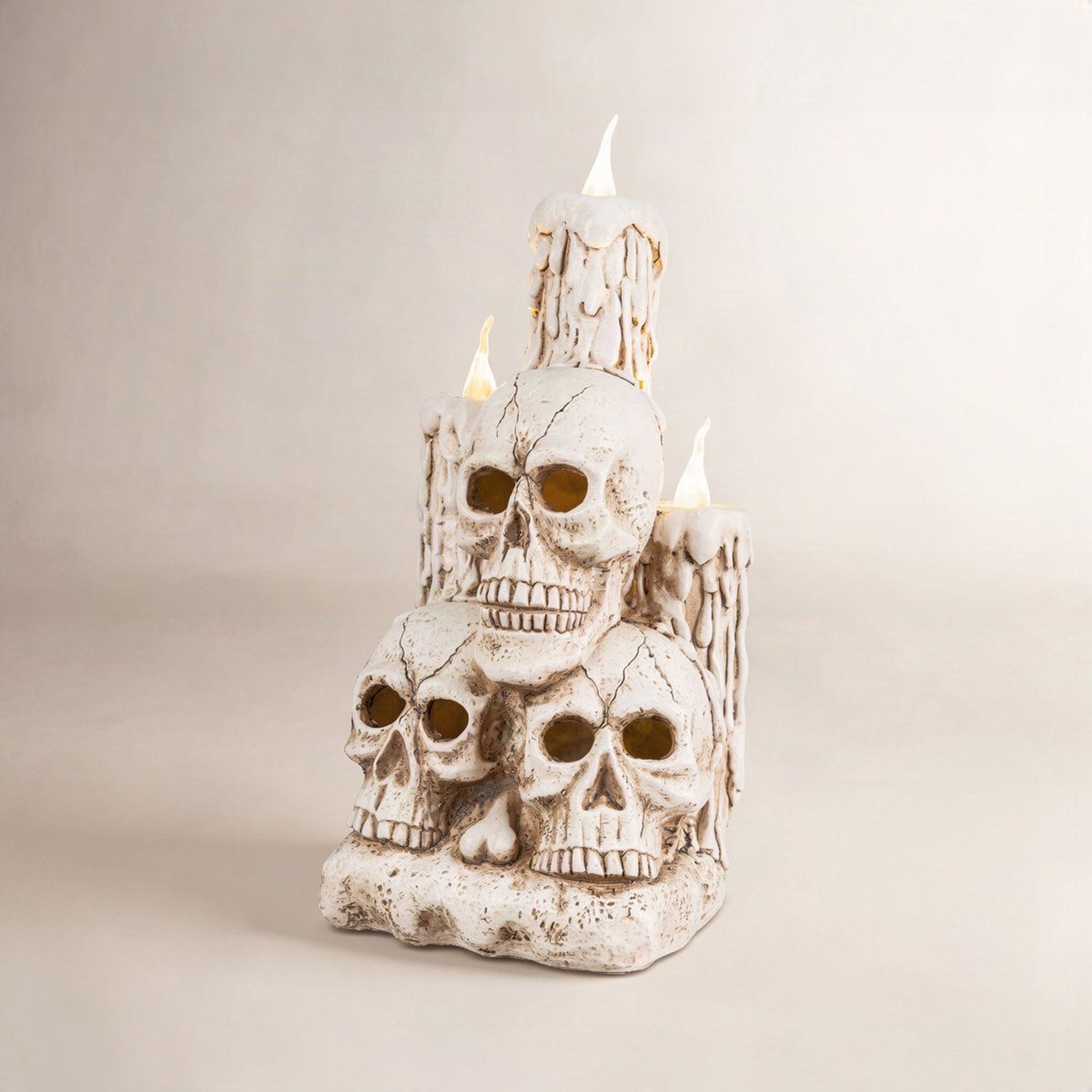 Lighted Halloween Skull And Candle Table Decor With Timer 1