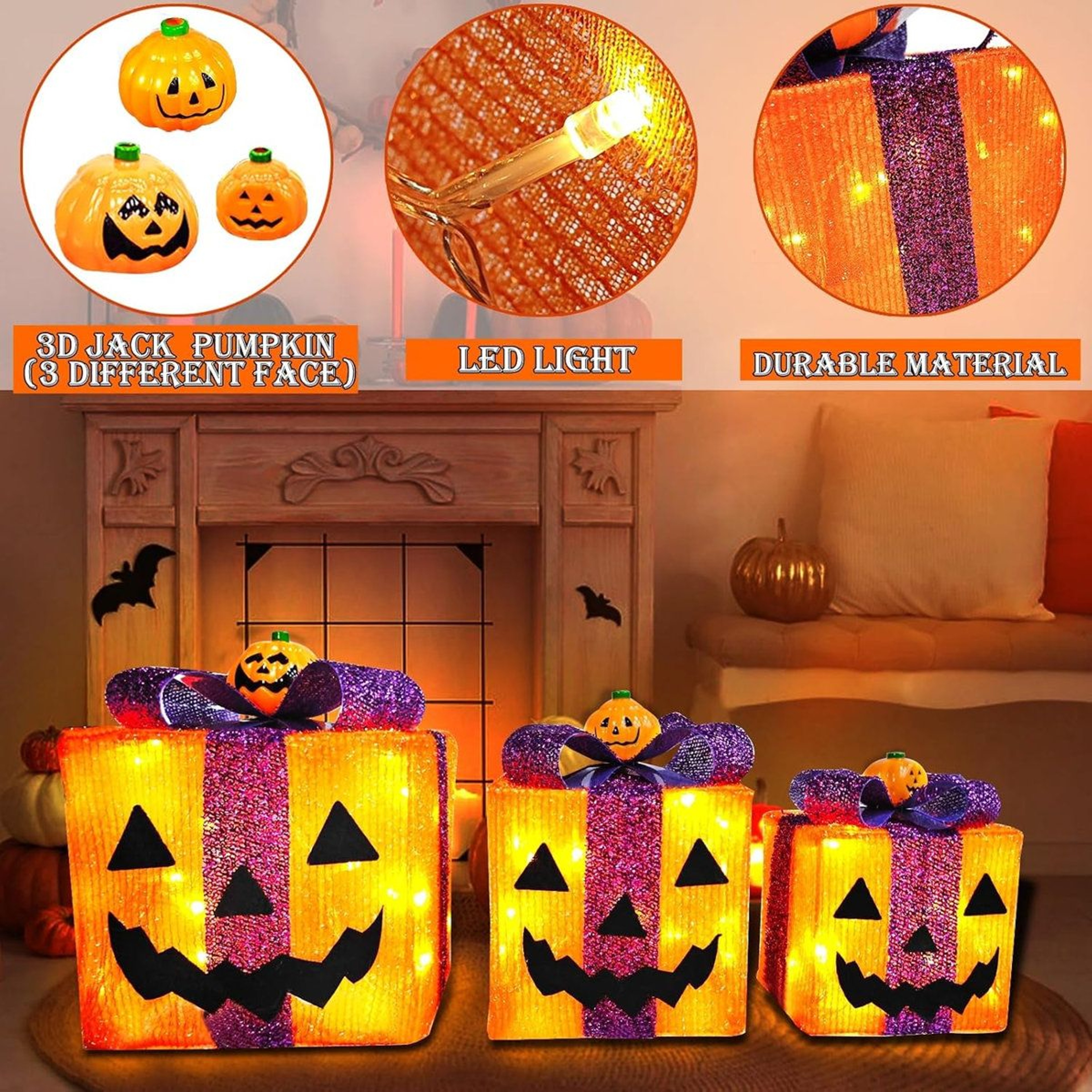 Lighted Halloween Pumpkin Gift Box Decorations With Lighting Modes 1