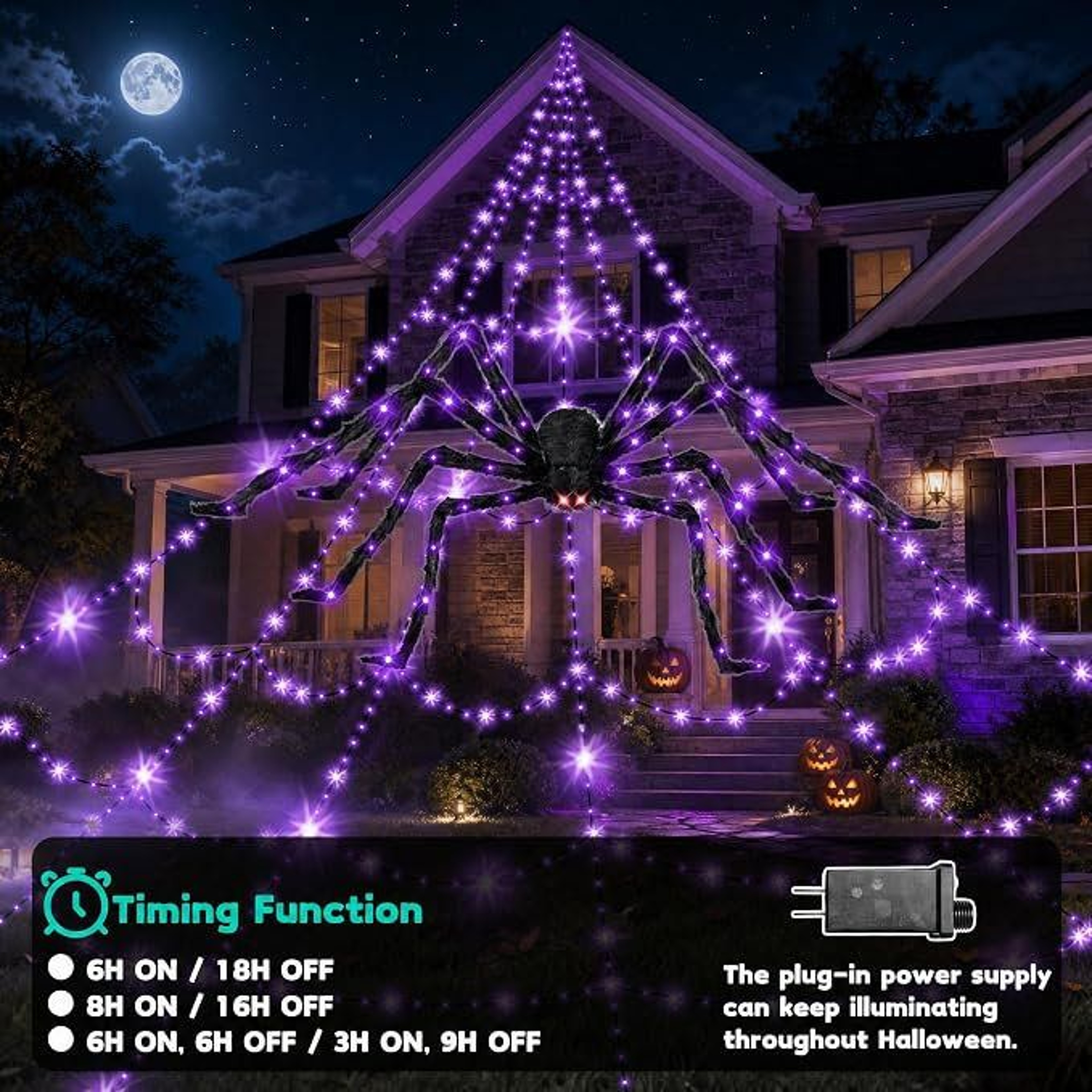 LED Halloween Spider Web Lights With Glowing Spider And Remote Control 1
