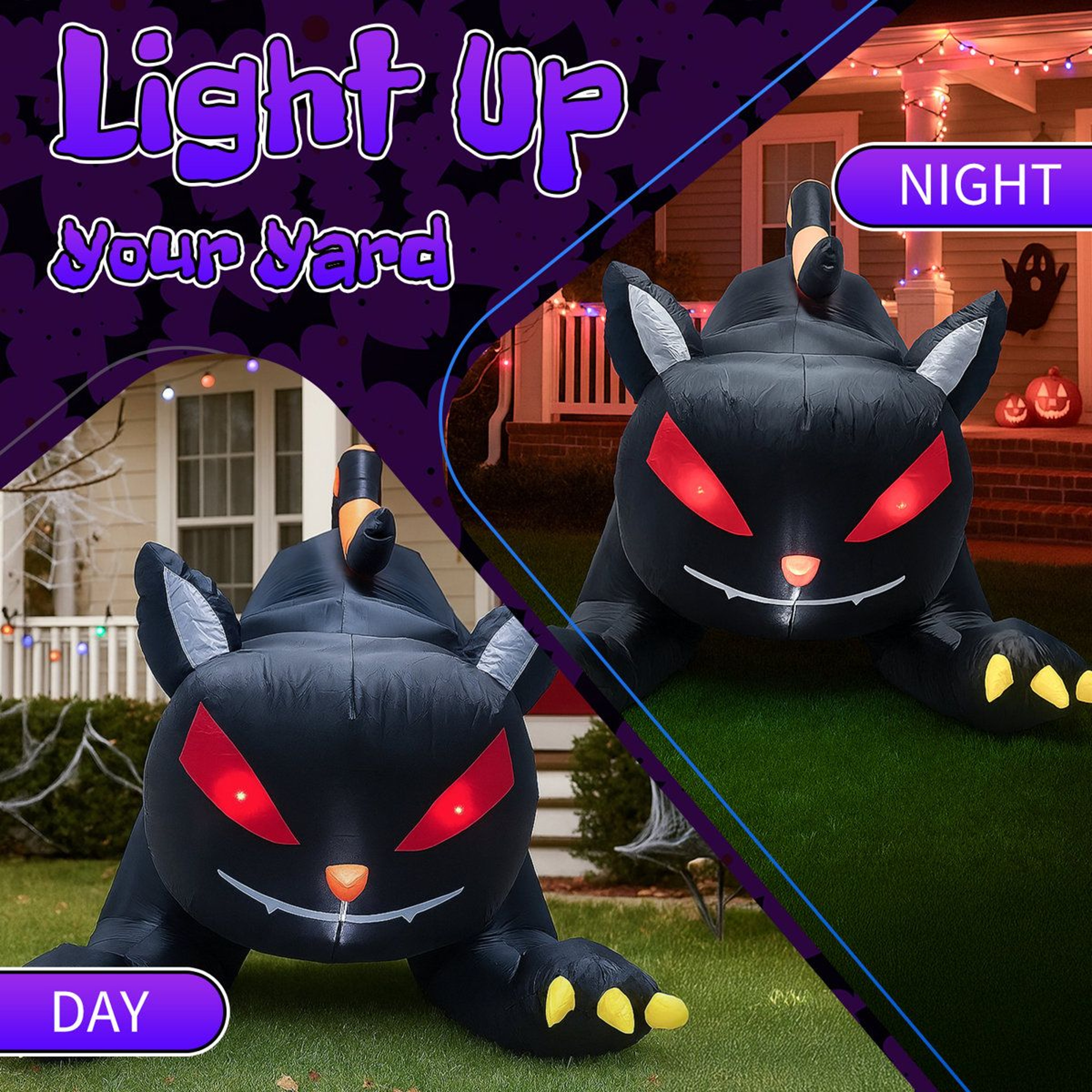 Halloween Inflatable Black Cat With Shaking Head And LED Lights 3