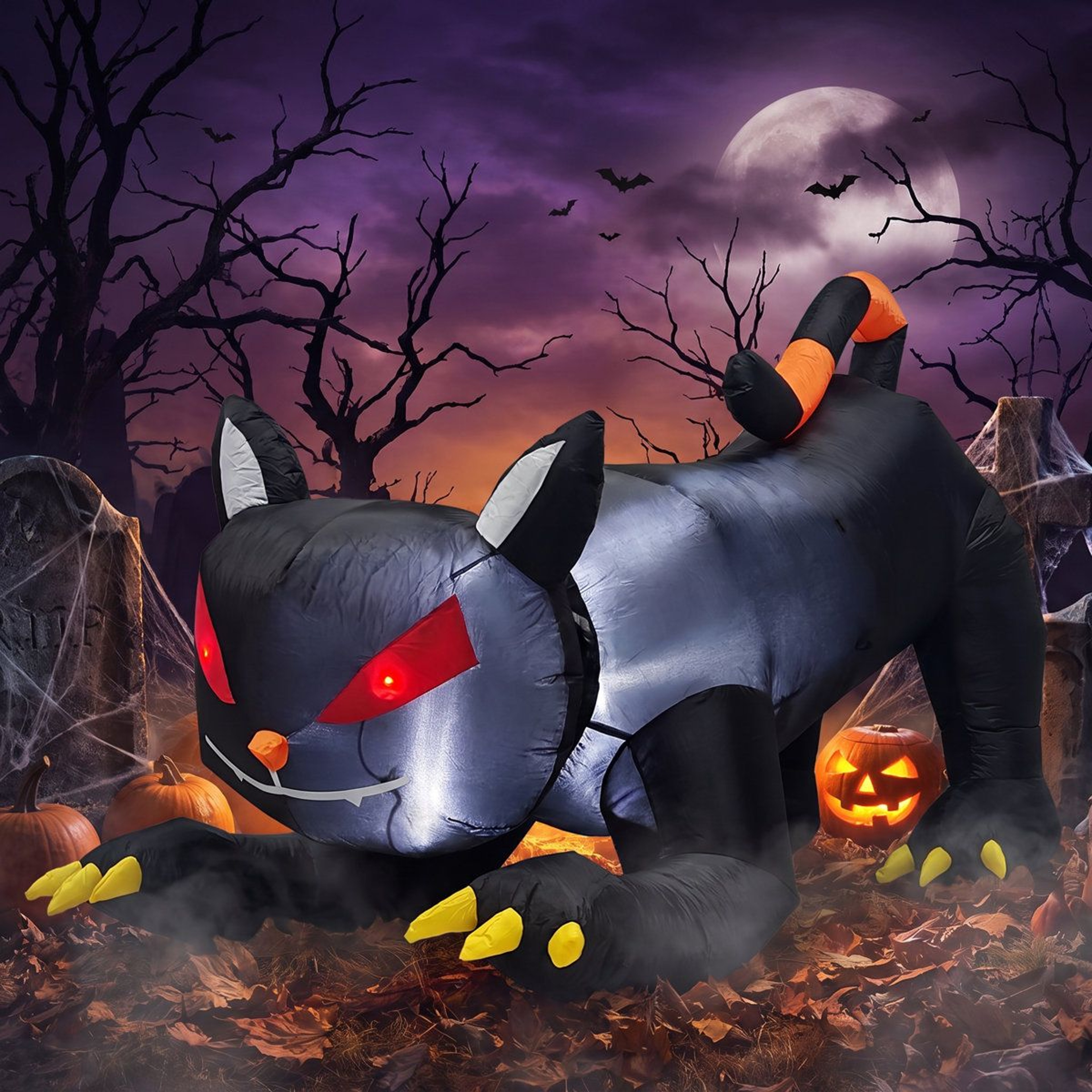 Halloween Inflatable Black Cat With Shaking Head And LED Lights 5