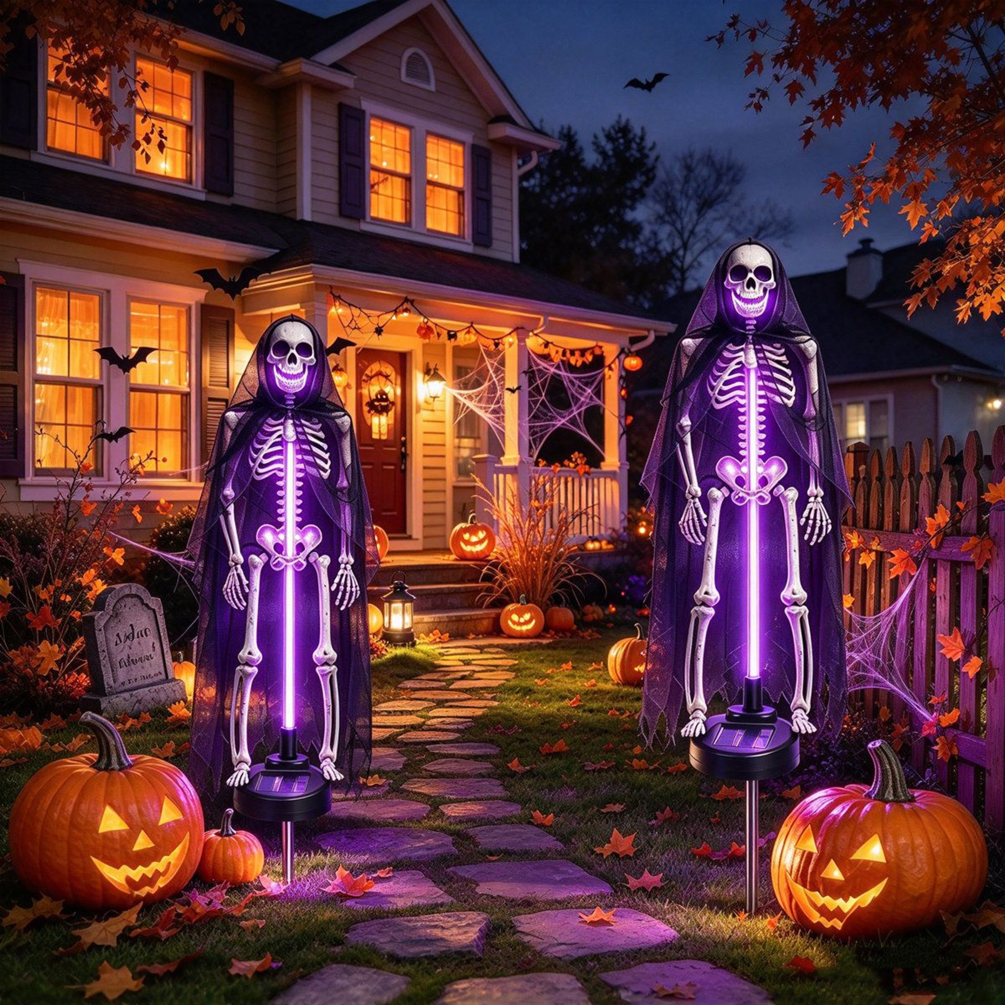 Solar Powered Halloween Skeleton Lights With Purple LEDs 0