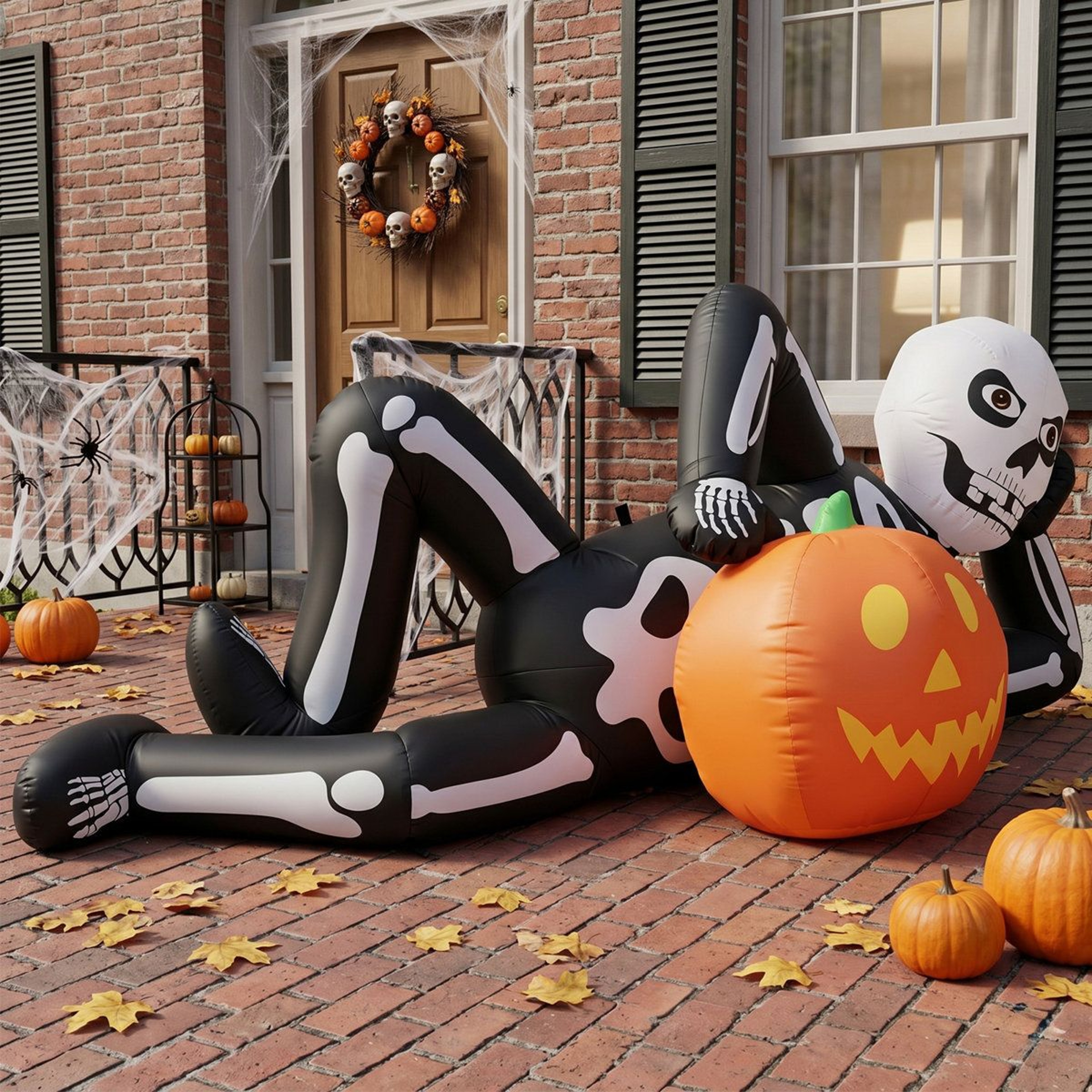 Halloween Inflatable Lying Skeleton With LED Lights And Built In Blower 0