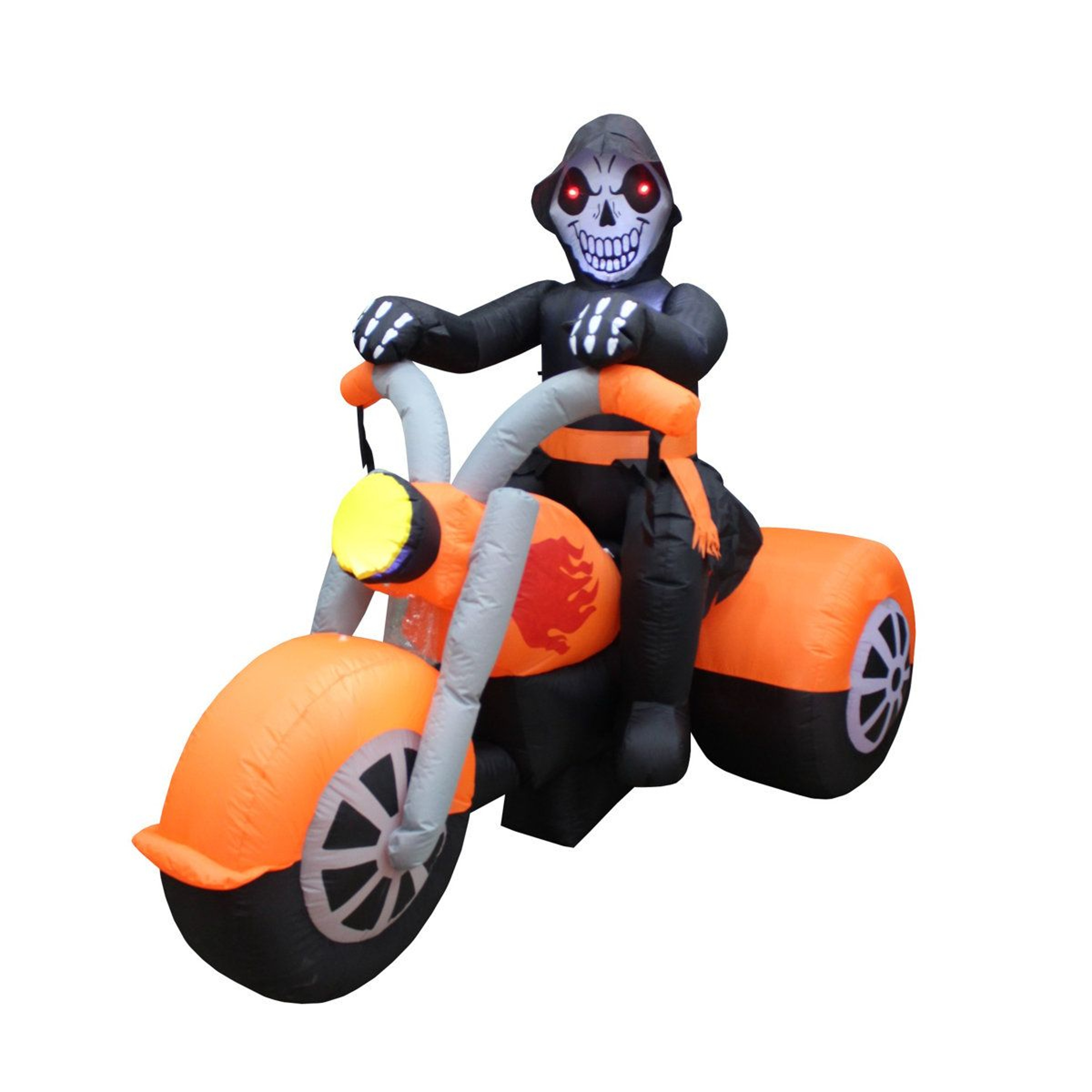 Lighted Halloween Inflatable Skeleton Ghost Riding Motorcycle Yard Decoration 3