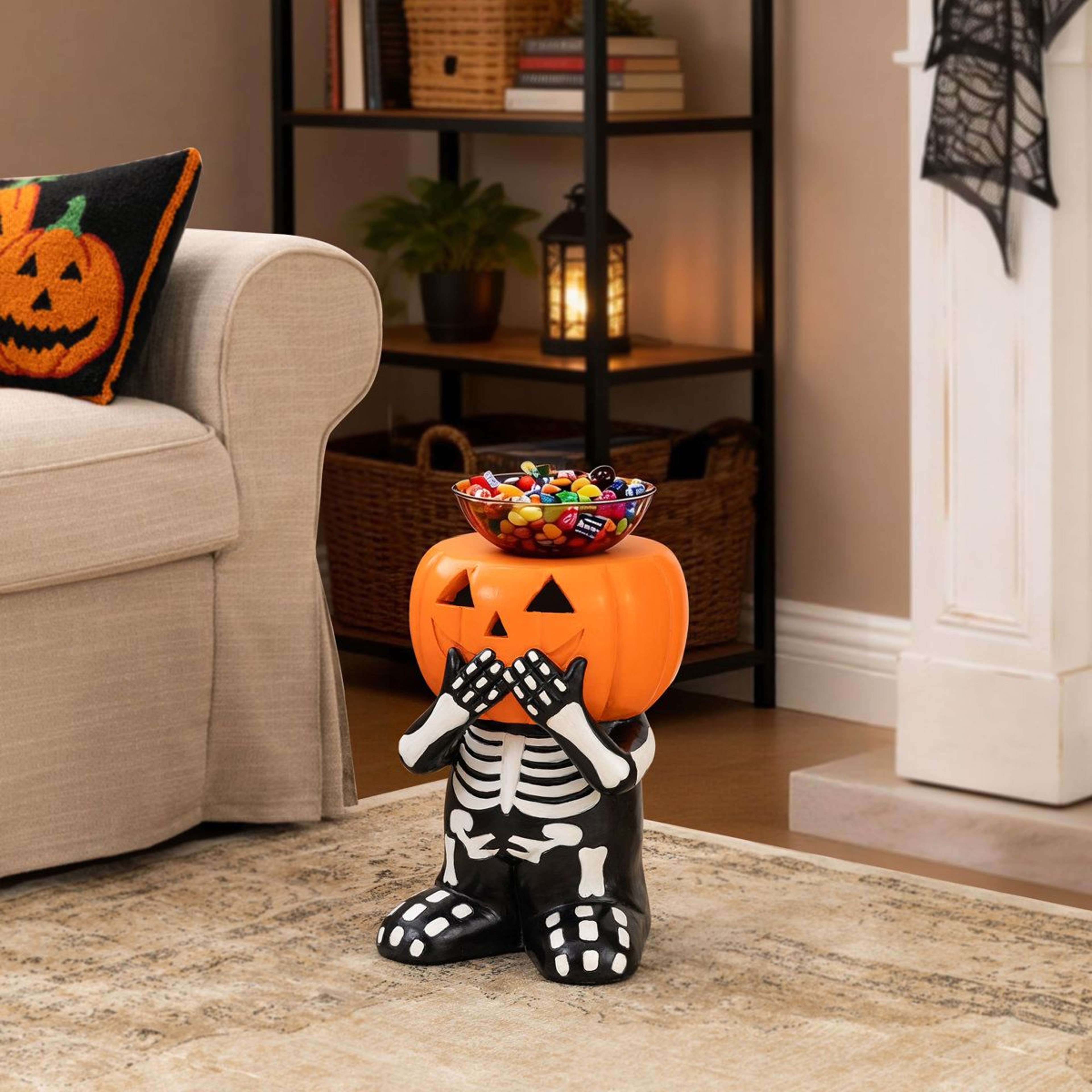 Halloween Skeleton Pumpkin Stool With Embossed Design 7