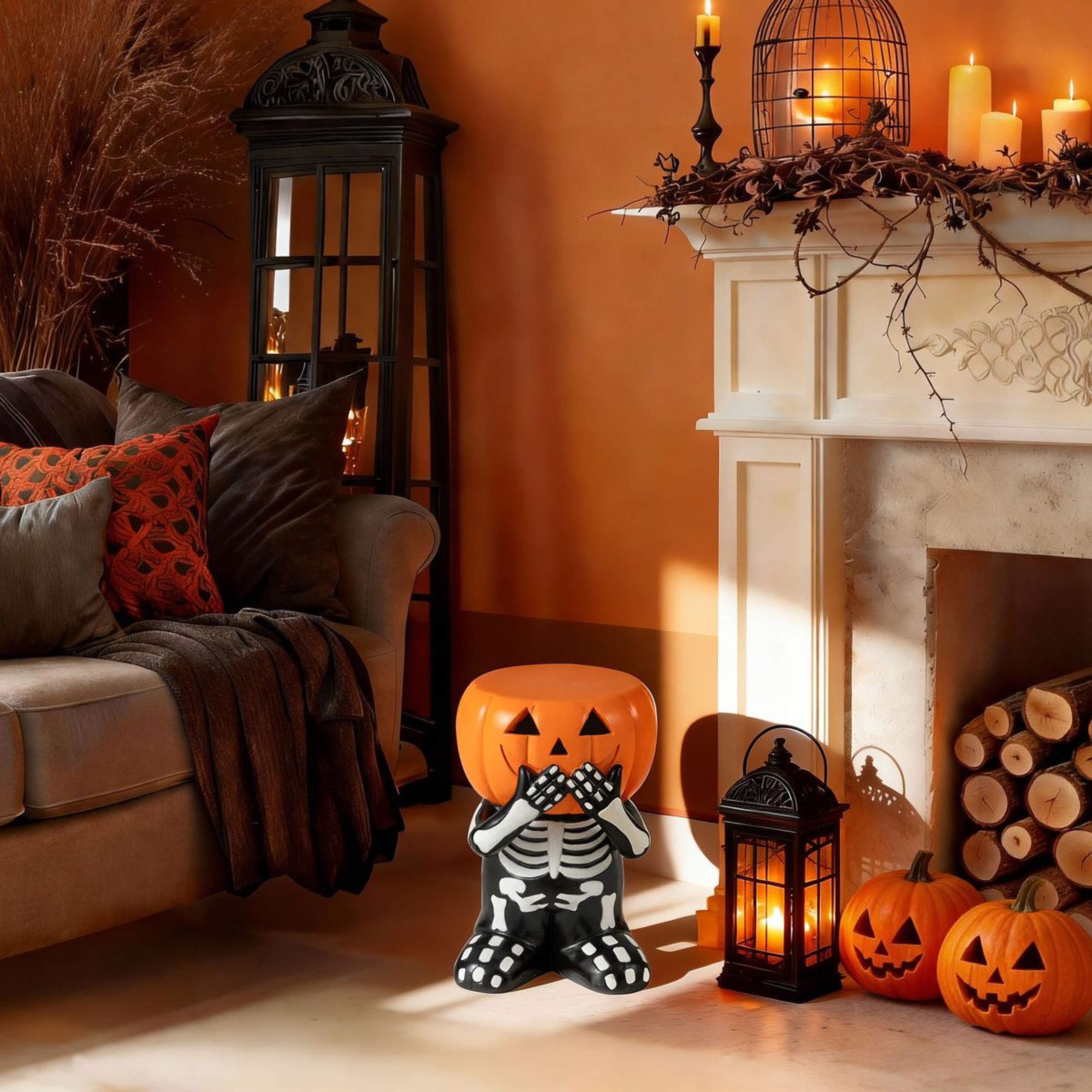 Halloween Skeleton Pumpkin Stool With Embossed Design 6