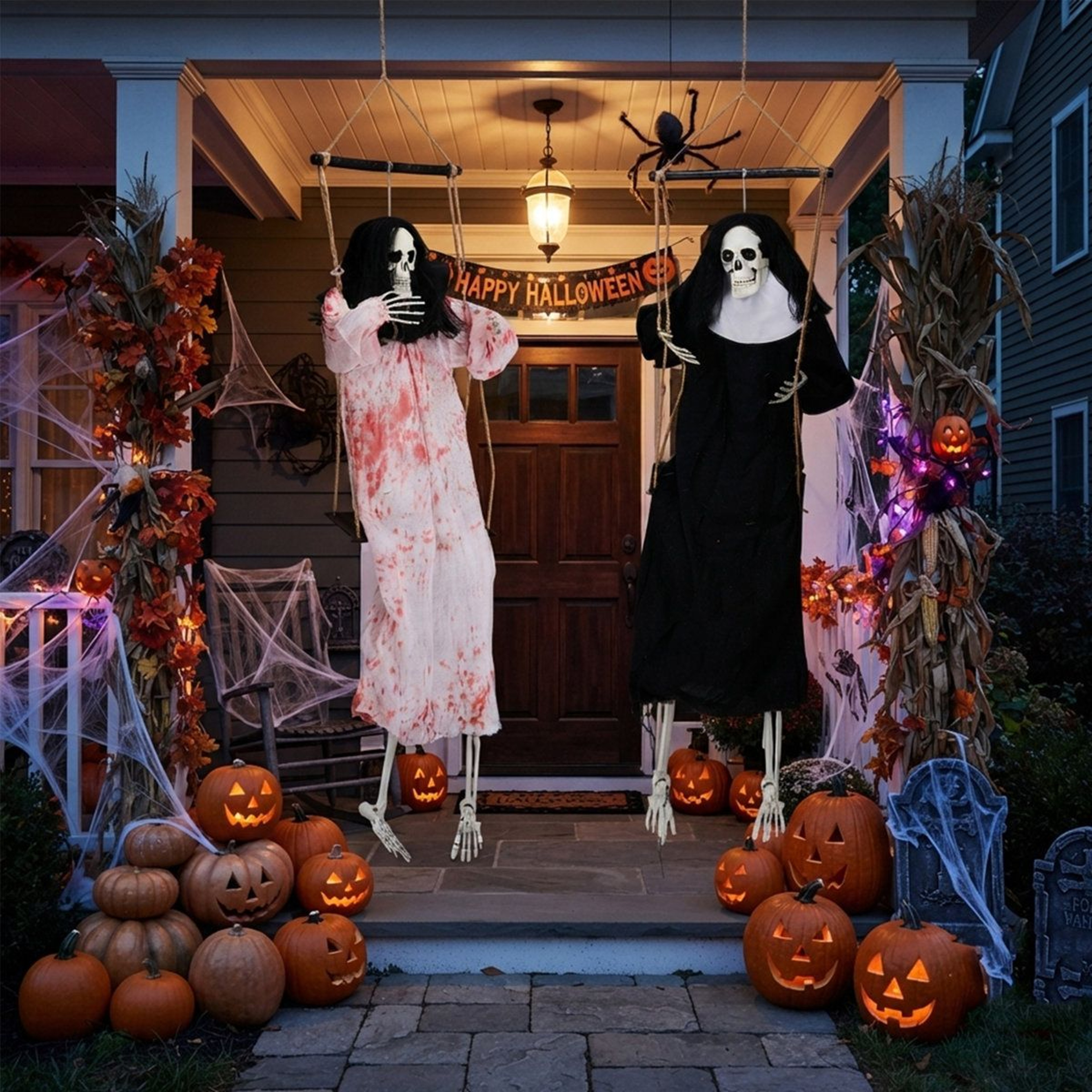 Animated Hanging Ghost Decorations With Red LED Lights 4