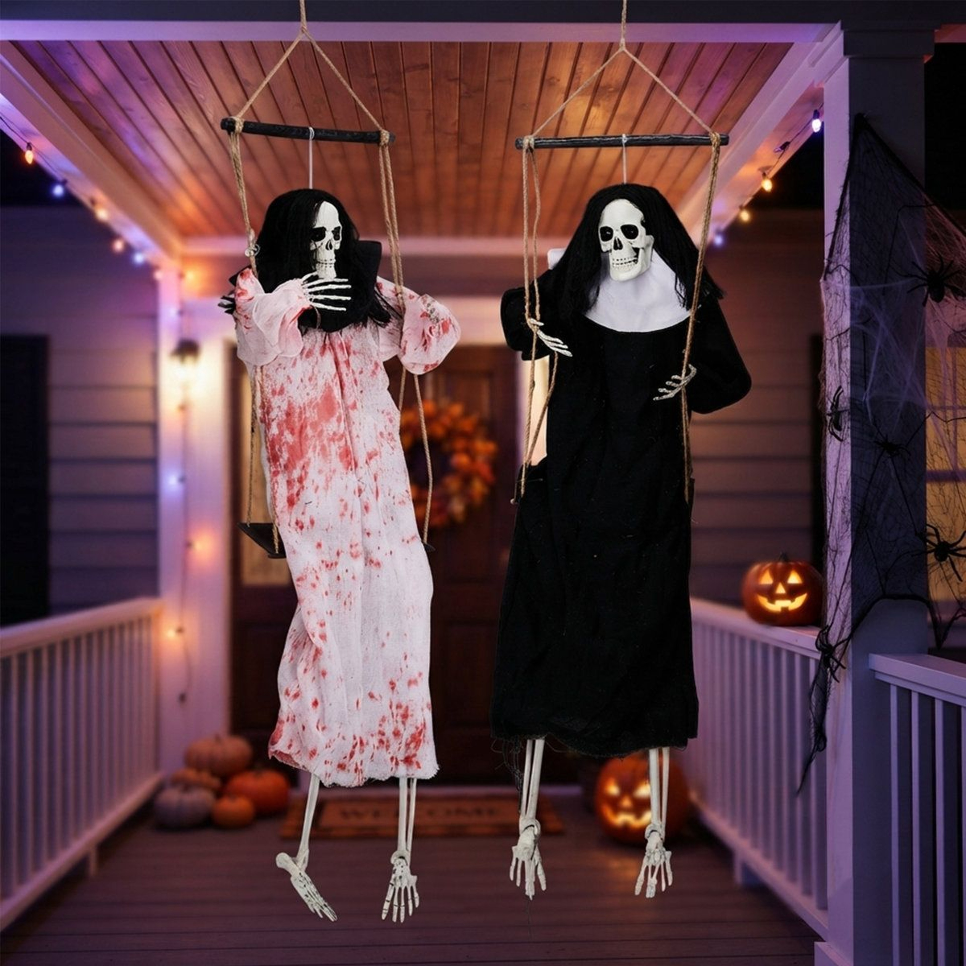 Animated Hanging Ghost Decorations With Red LED Lights 3
