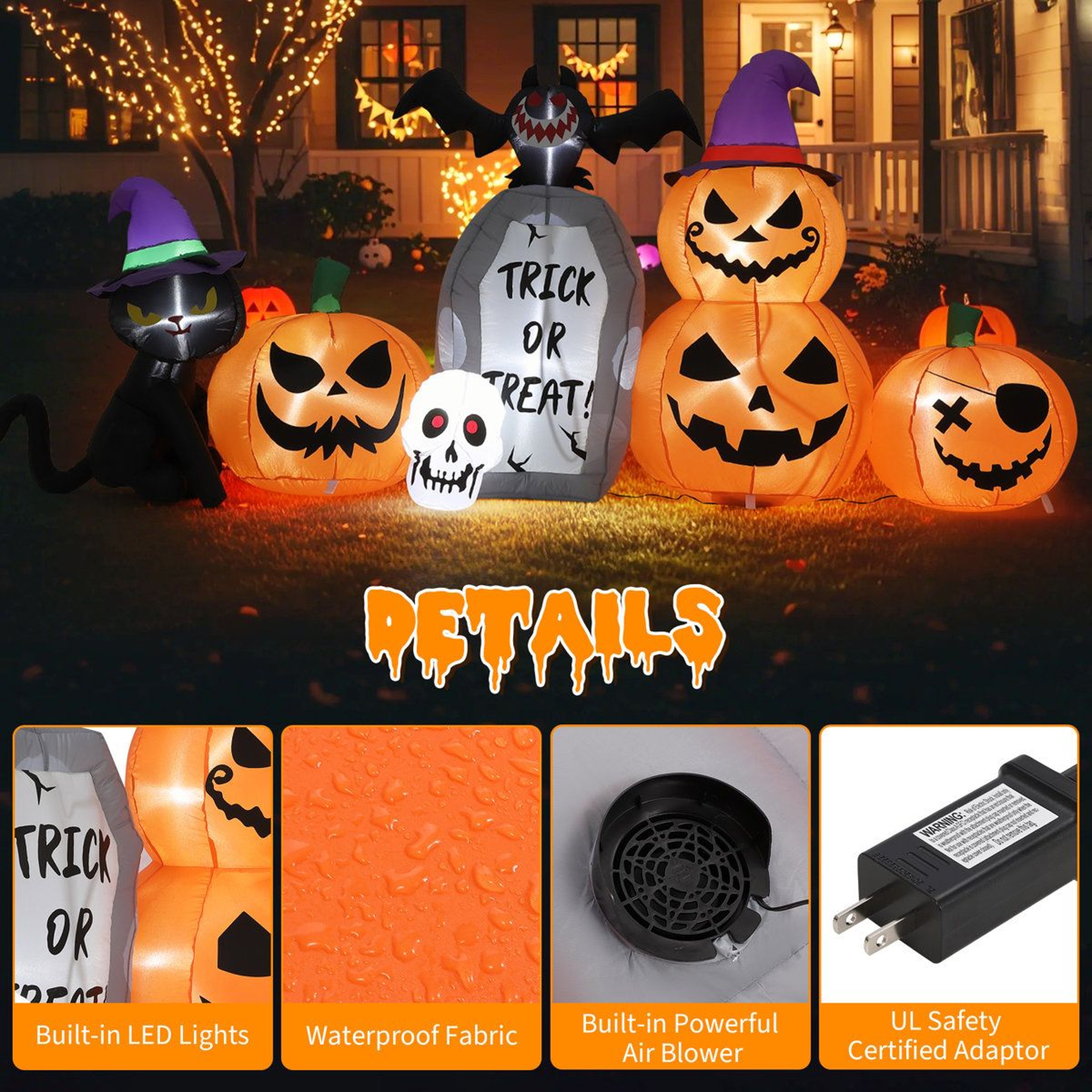 Halloween Inflatable Outdoor Decoration With Pumpkin Black Cat And LED Lights 2
