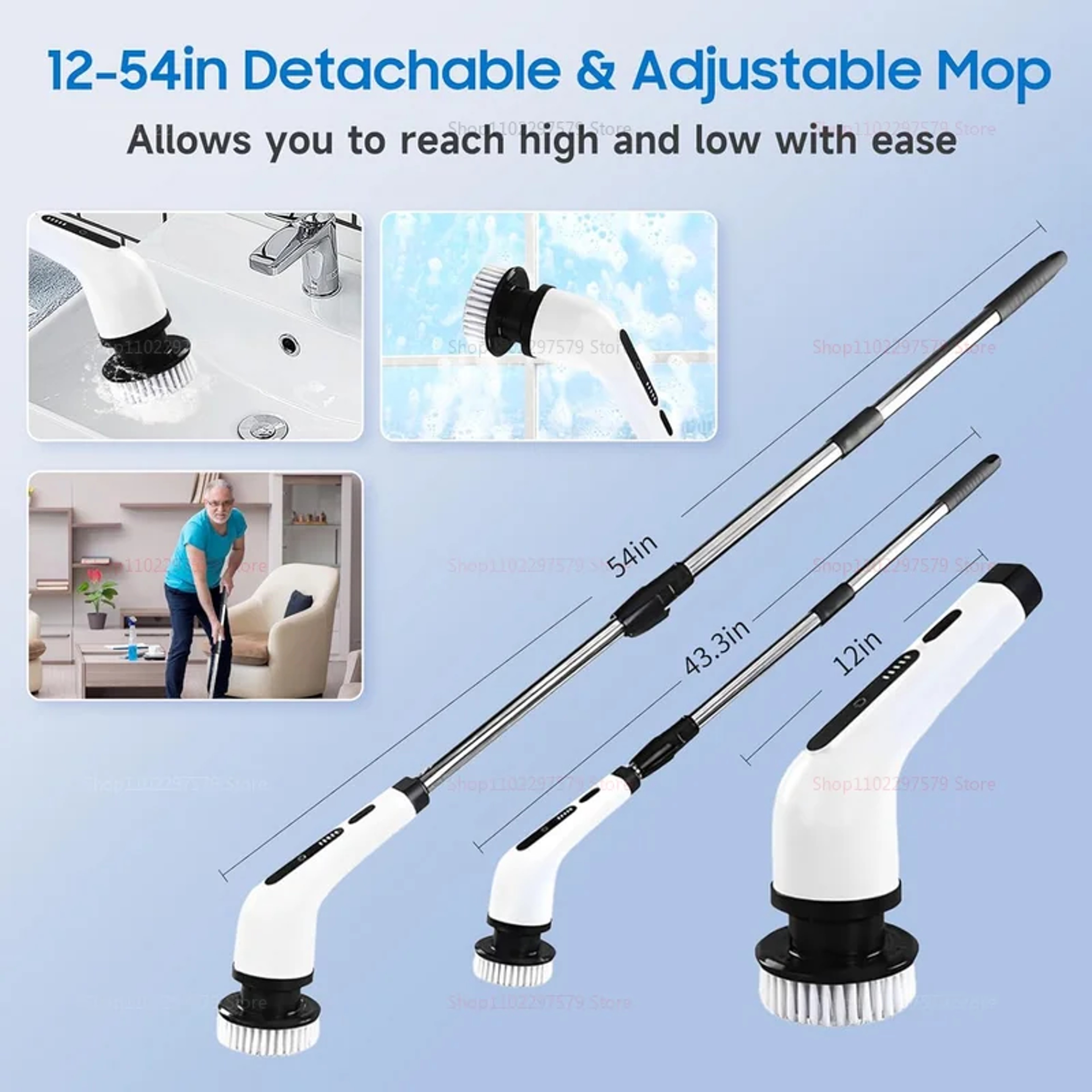 Electric Spin Scrubber Cordless Power Cleaning Brush with Adjustable Handle – view 4