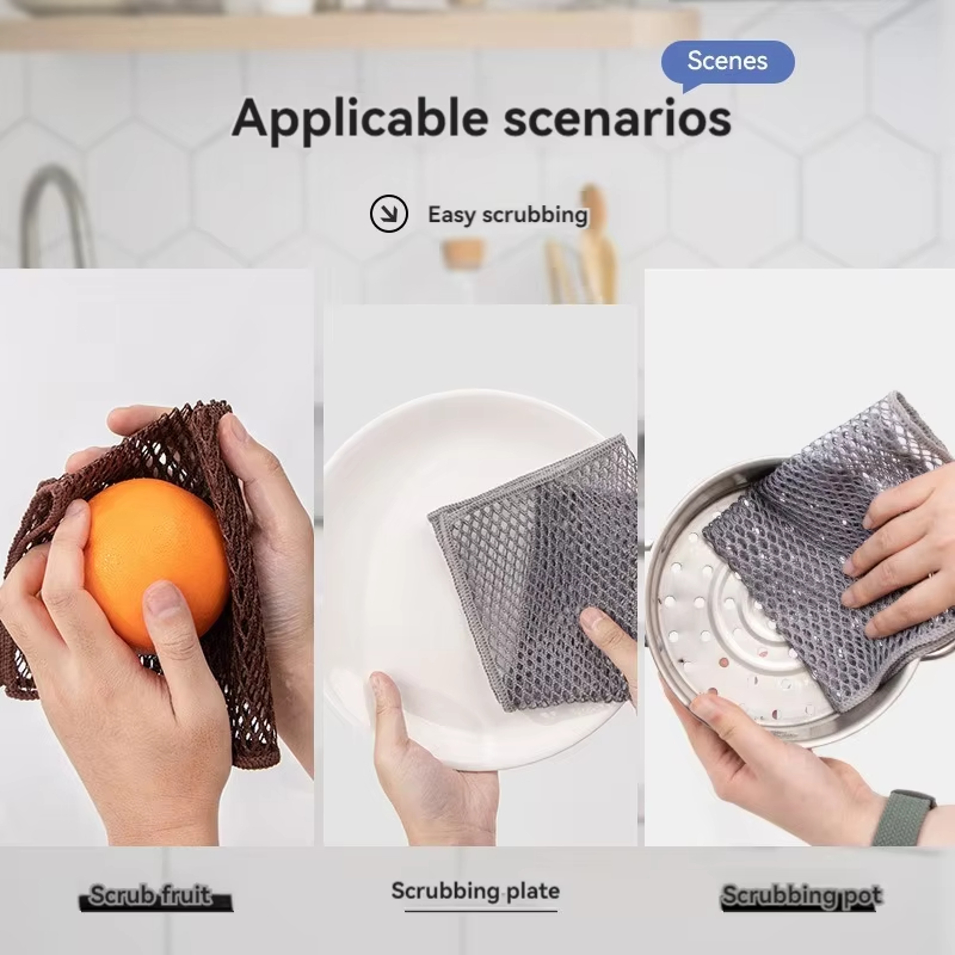 Mesh Dish Cloth Reusable Kitchen Cleaning Cloth for Non Stick Cookware & Grease Removal – view 5