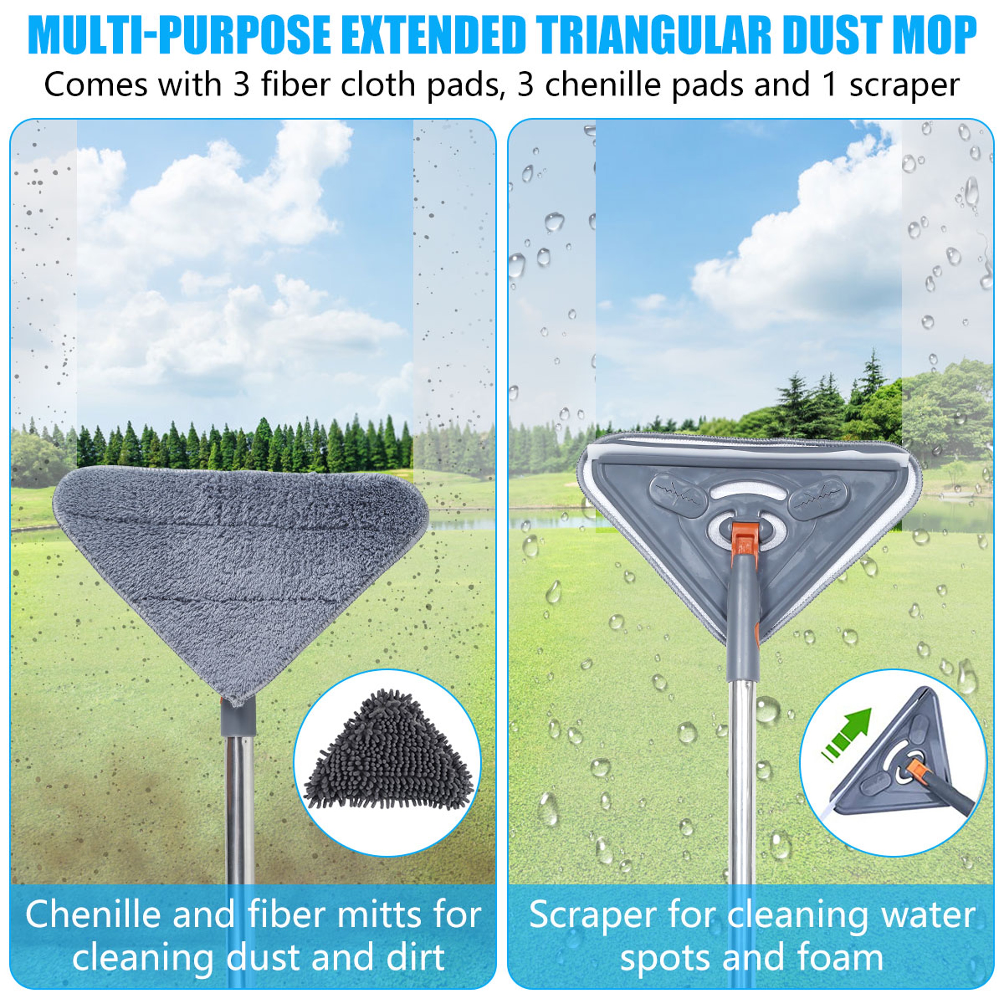 Rotating Wall Cleaning Mop with Long Handle – Triangle Microfiber Wet & Dry Dust Cleaner – view 2
