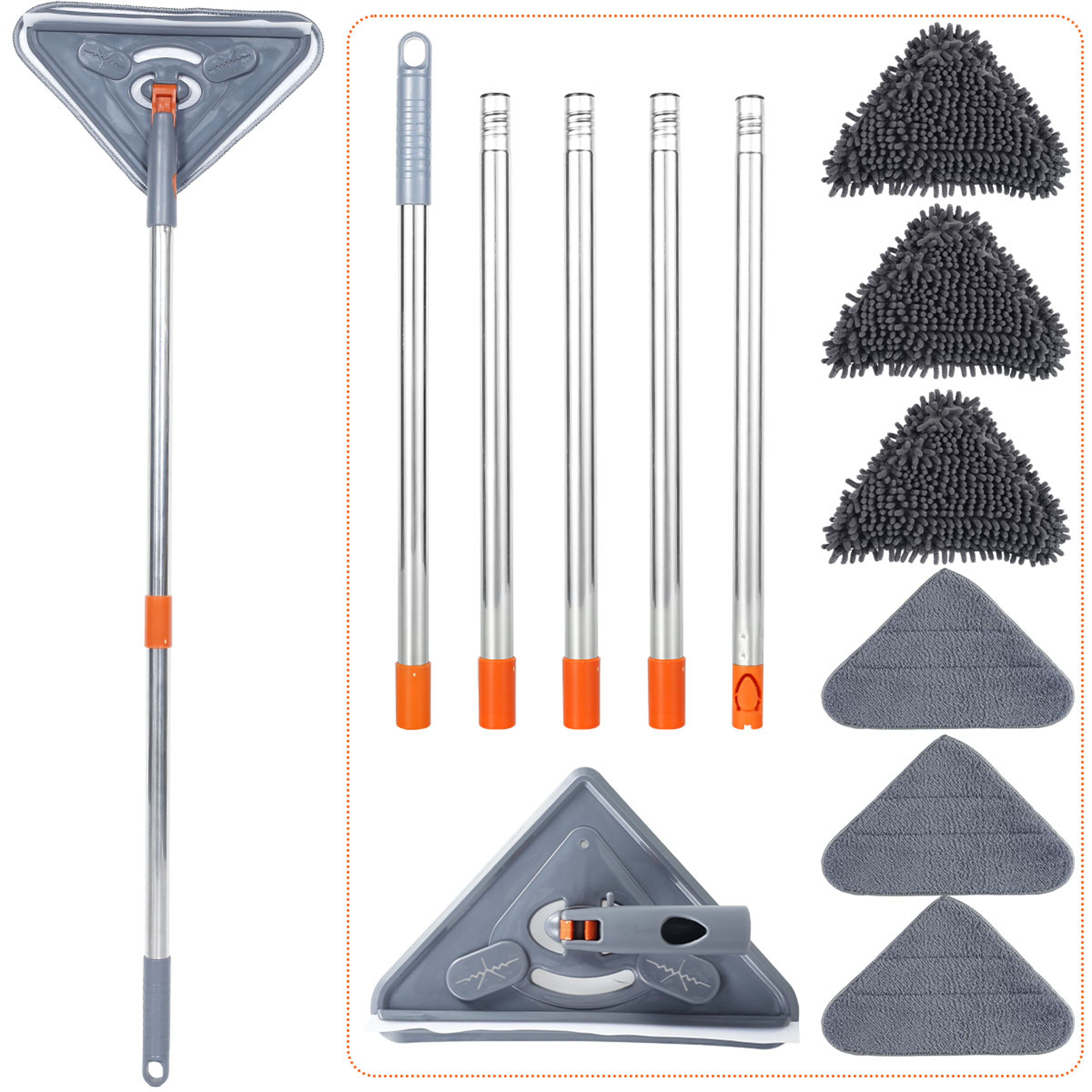 Rotating Wall Cleaning Mop with Long Handle – Triangle Microfiber Wet & Dry Dust Cleaner – view 7
