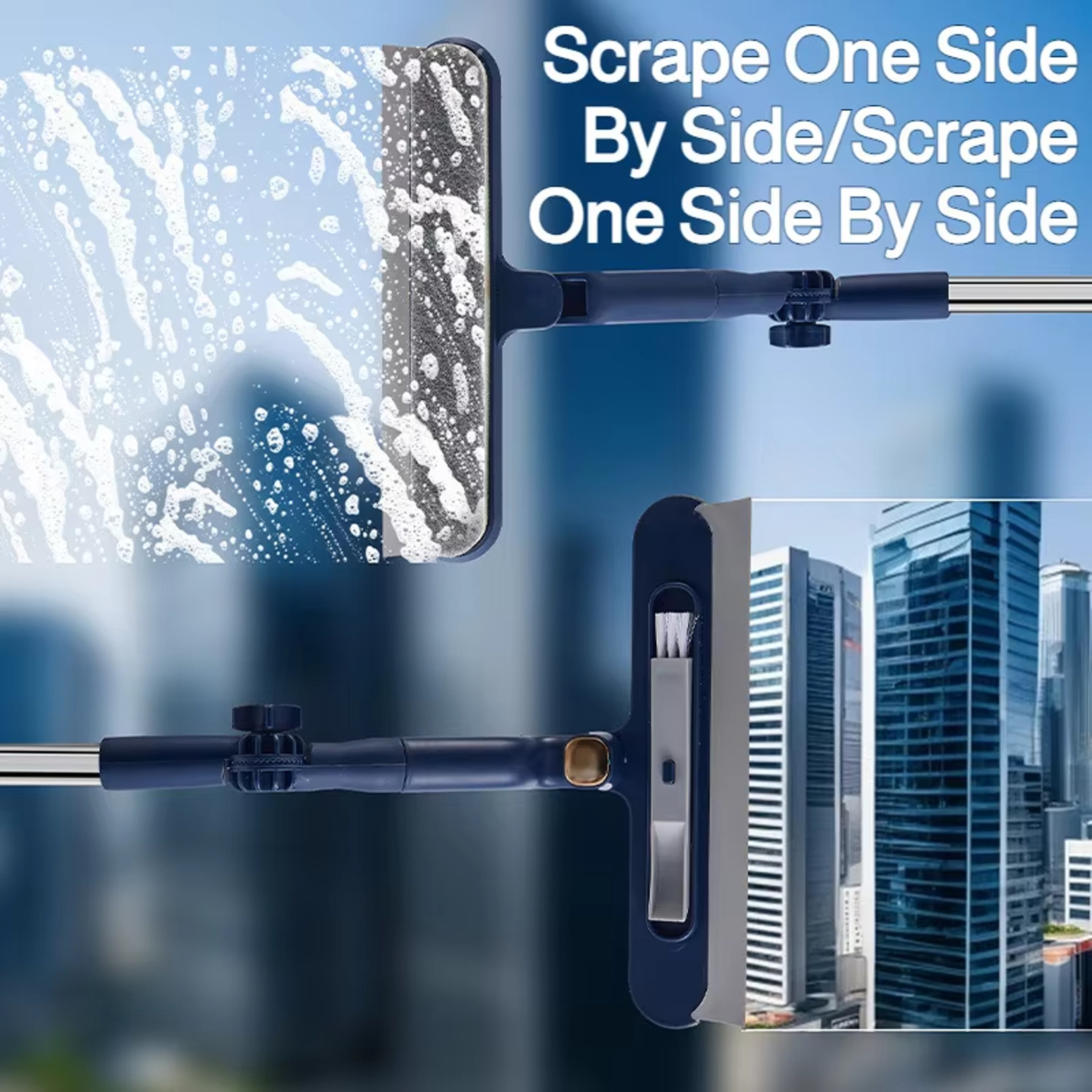 Telescopic Window Cleaning Tool With DoubleSided Glass Cleaning Brush  Squeegee 2